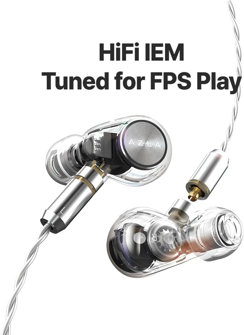 AZLA ARES Clear &ndash; Gaming Earbuds with Mic for FPS, Iems for Gaming &ndash; 1DD+1BA Dual Drivers, Detachable MMCX, Kevlar Cable &ndash; Headphones with Mic Compatible with PS5, Xbox, Nintendo Switch, PC image number 4