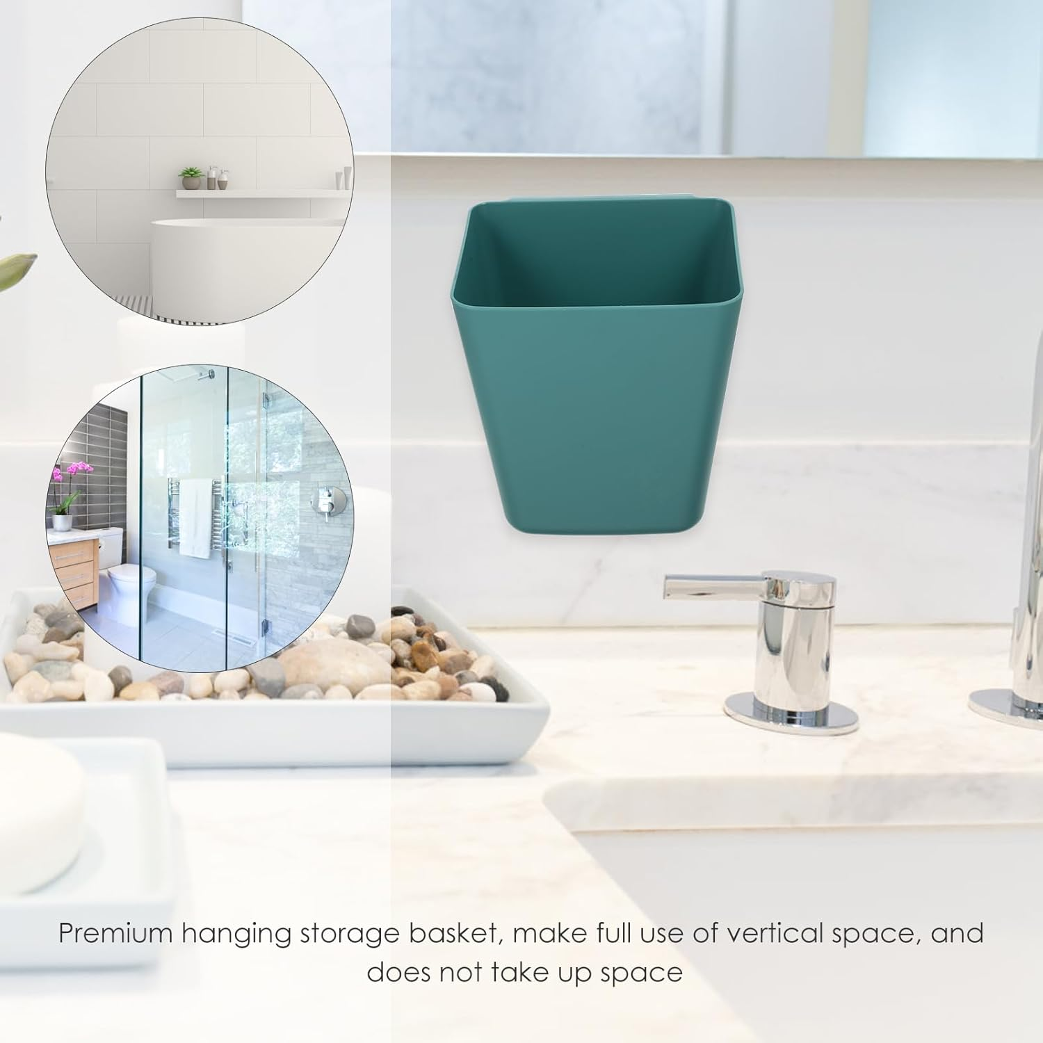 STOBAZA 5Pcs Green Wall-Mounted Storage Baskets Hanging Trolley Organizer Basket for Home Bathroom Makeup Shampoo Holder Space-Saving Pencil Holder image number 5