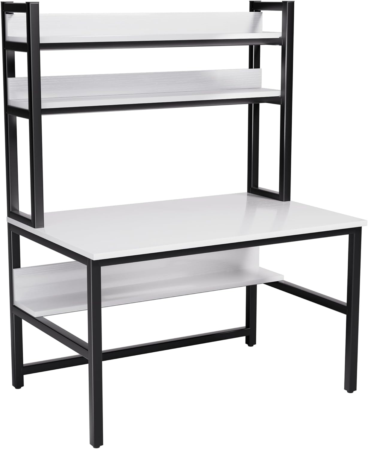 Aquzee Computer Desk with Hutch and Shelves for Small Spaces, Modern Ergonomic Home Office Design, Easy Assembly, 120Cmw&times;61Cmd&times;165Cmh,White