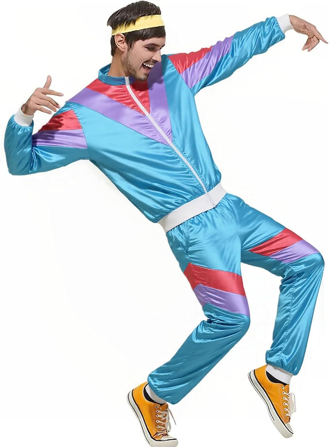 COSOUKE 70S 80S Retro Costume Men Women Shell Suit Halloween Disco Costumes for Adults Long Sleeve Sports Tracksuits Set