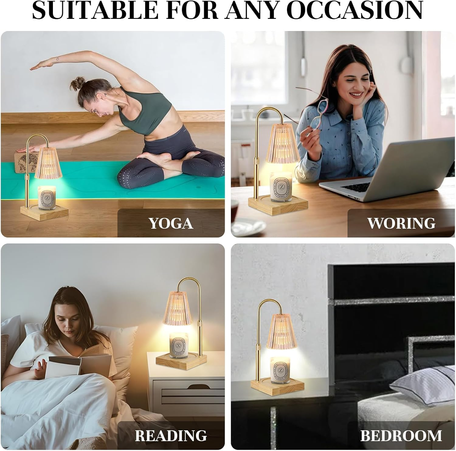 Candle Warmer Lamp with Timer, Adjustable Height Wax Warmer, Candle Lamp Warmer for Scented Wax for Home Decor Birthday Gifts with 2 Bulbs Elliptical Base (Gold-Square, M) - Gold-Square image number 6