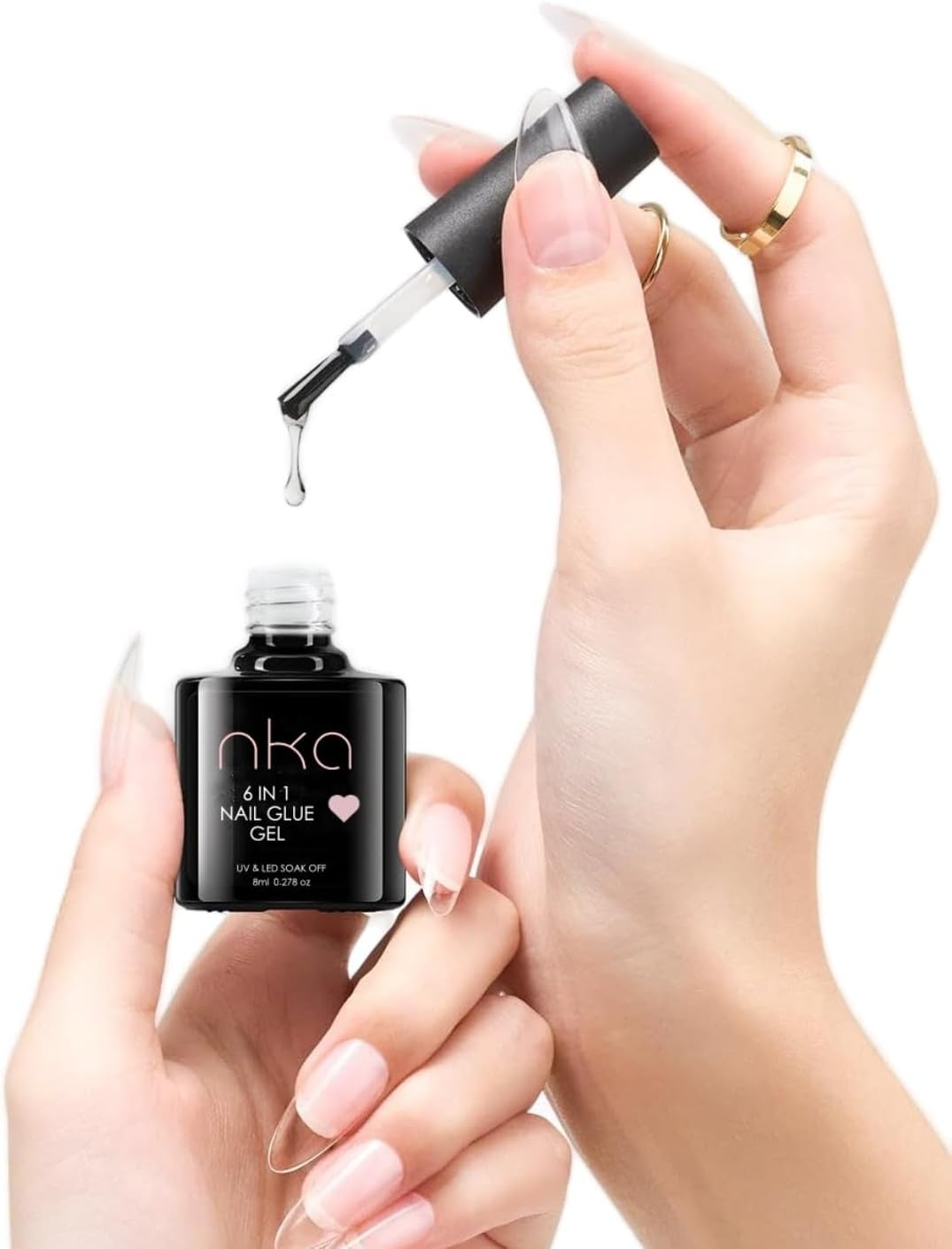 NKA 6 in 1 UV LED Nail Glue Gel, for Soft Gel Nail Tips, Press on Nails, Non Toxic 9 Free Formula, Blooming Gel, Strengthener, Base Coat -8Ml image number 6
