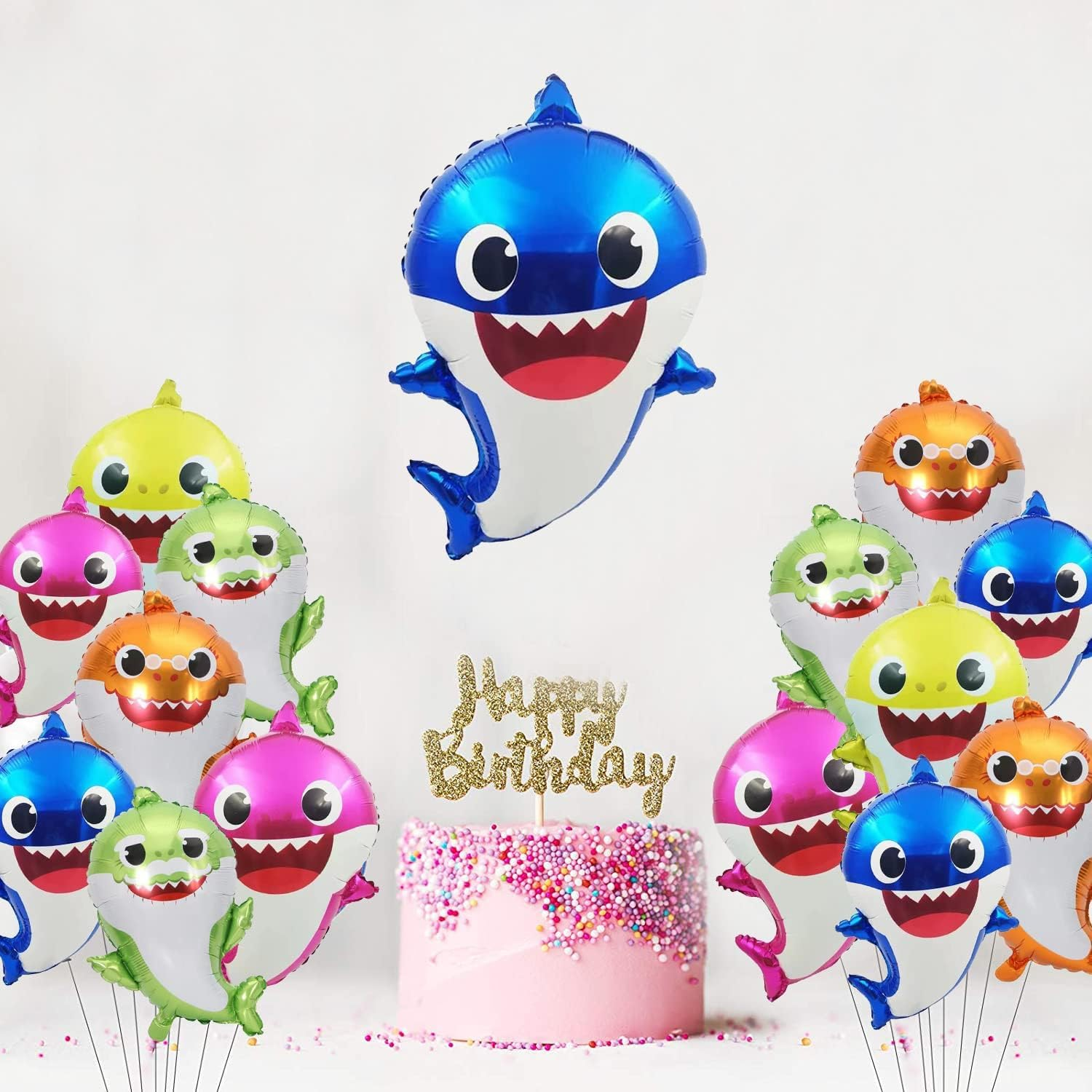 DAPIN Baby Shark Party Decorations, 5 Packs of Shark Helium Balloons 24 Inches for Ocean Themed Parties, Undersea Parties, Baby Shark Family Themed Birthdays
