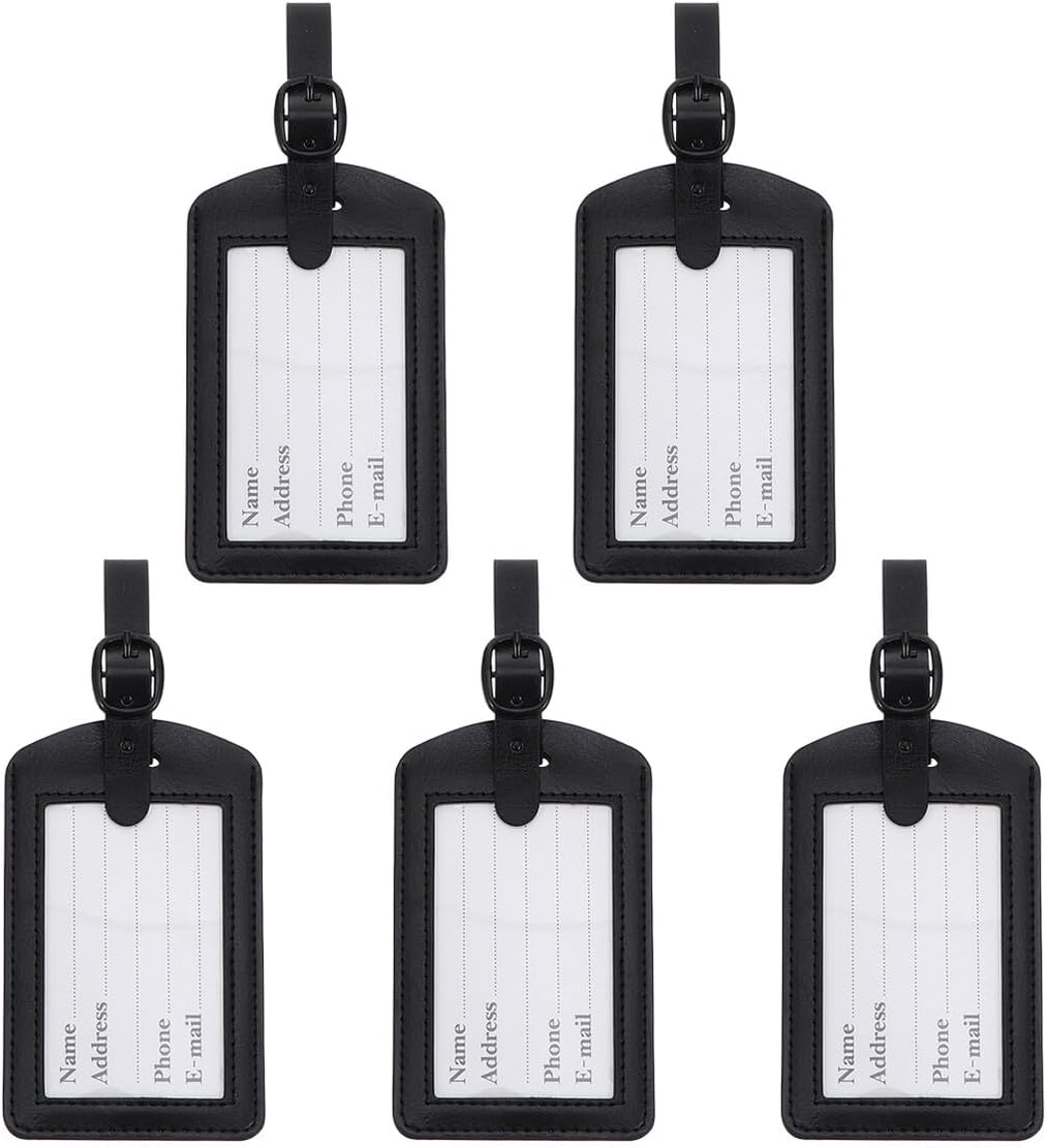 JEWEDECO 5Pcs Leather Pu Luggage Tags Boarding Pass Style Black Suitcase Id Labels Travel Accessories for Suitcases and Bags image number 4