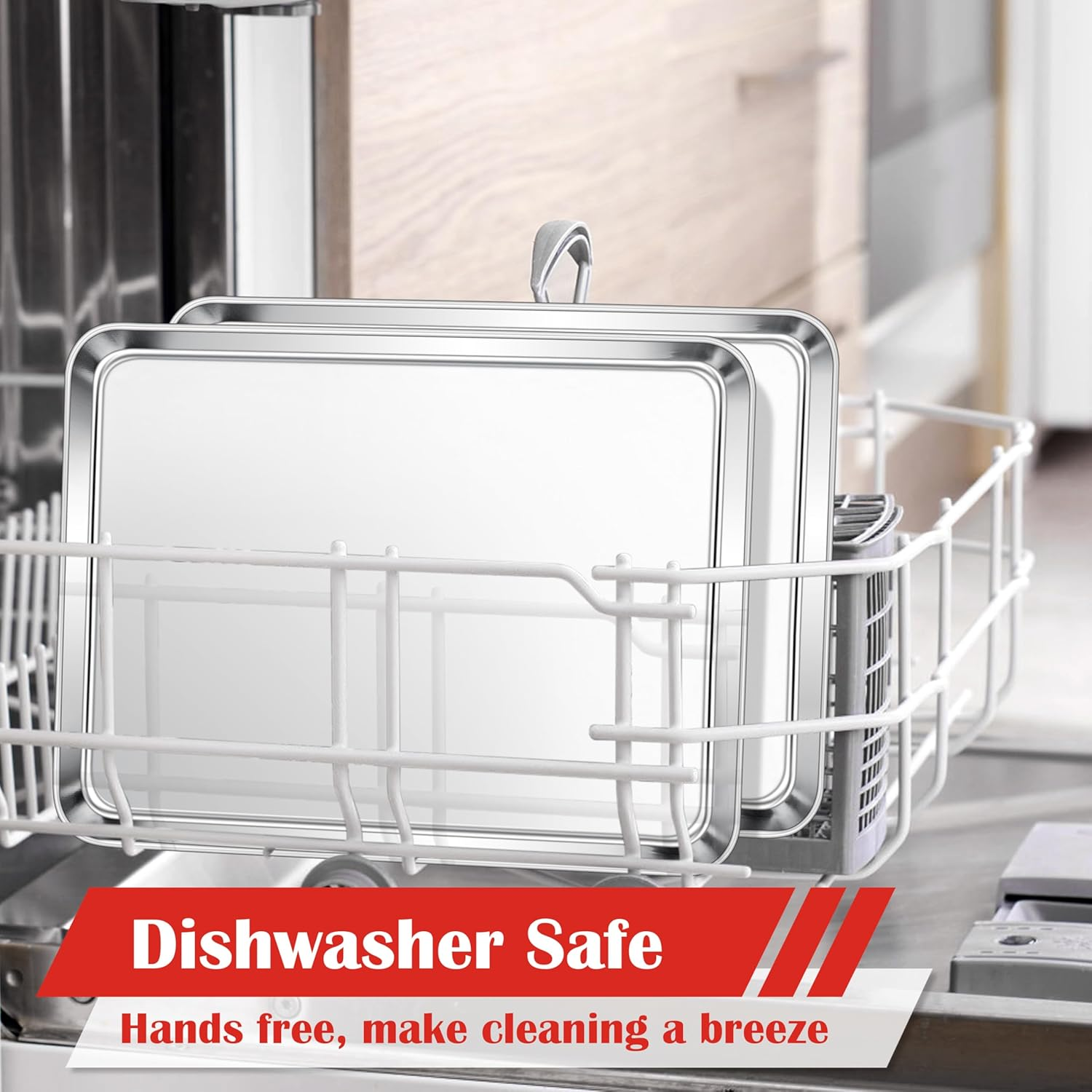 E-Far Cookie Sheet for Baking, 18&rdquo;X13&rdquo; Stainless Steel Baking Sheet Pan for Oven, Large Non Toxic Metal Baking Tray for Cake Cookies, Healthy & Rust Free, Mirror Finish & Dishwasher Safe, 1 Pack image number 3