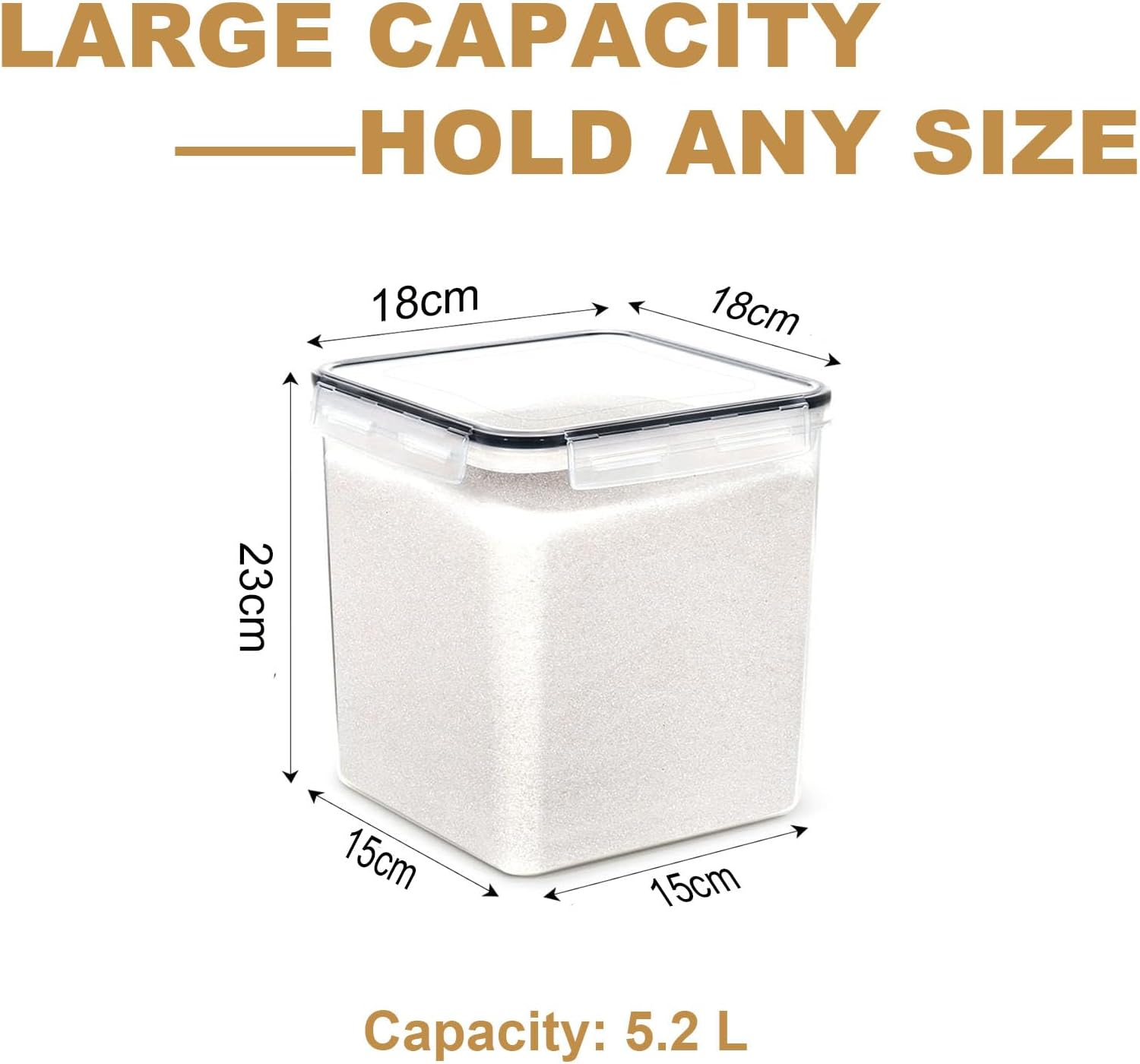 Feshory 4 Pack Extra Large Airtight Food Storage Containers (5.2 L/Each) - Cereal Rice Dispenser, Pantry Organiser with 100% Leak-Proof Lids for Kitchen & Home Organisation image number 4