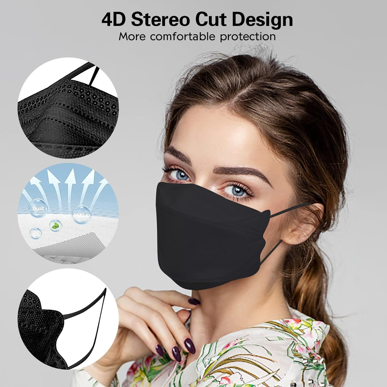 10PCS Adults KF_94 Face_Masks,4-Ply Protection Black Disposable Facemasks with Nose Wire for Adults Working Outdoor image number 2