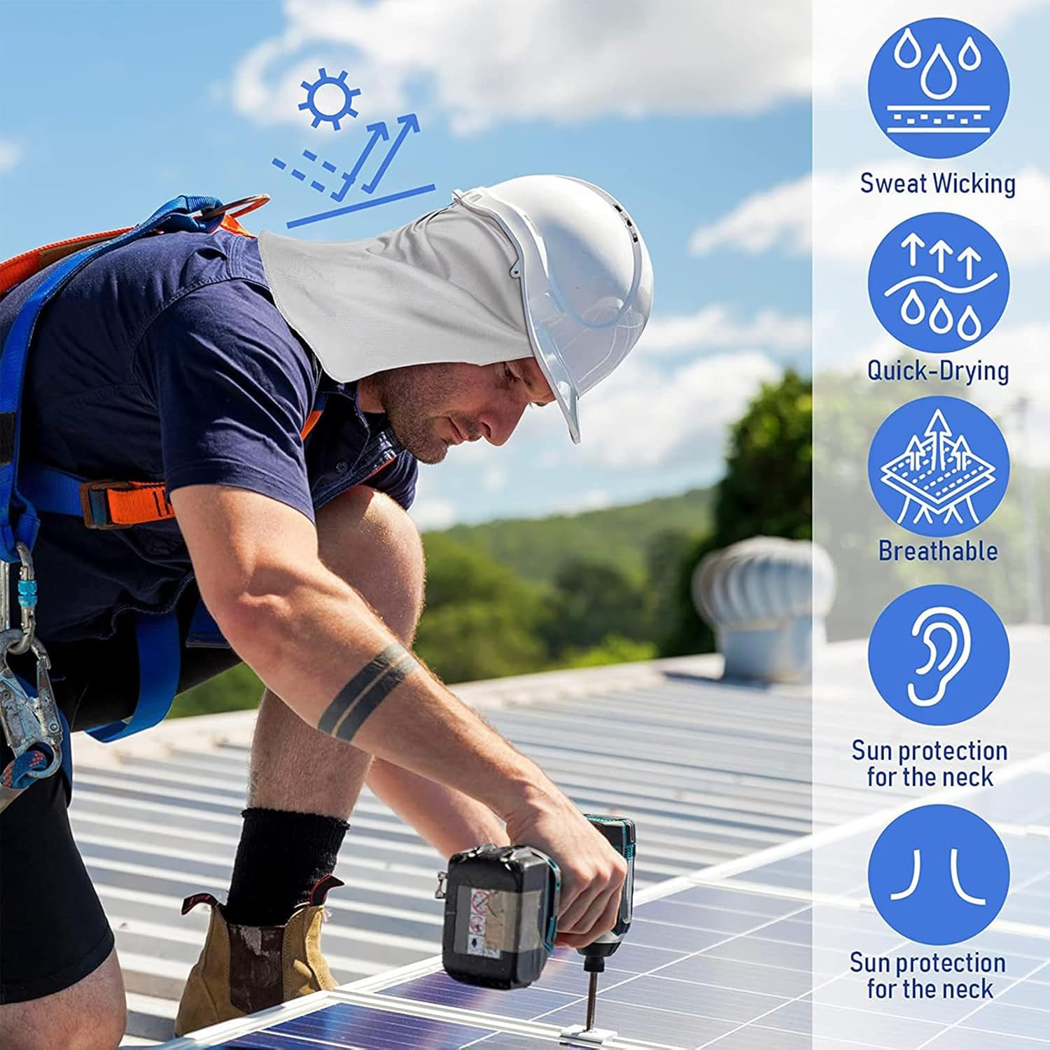 MYTOAU 3 Pieces Helmet Liner with Neck Mask, Cooling Skull Cap Sun Shade Sweat Wicking Protector for Cycling Running Fishing Riding (Black/White/Orange) image number 1