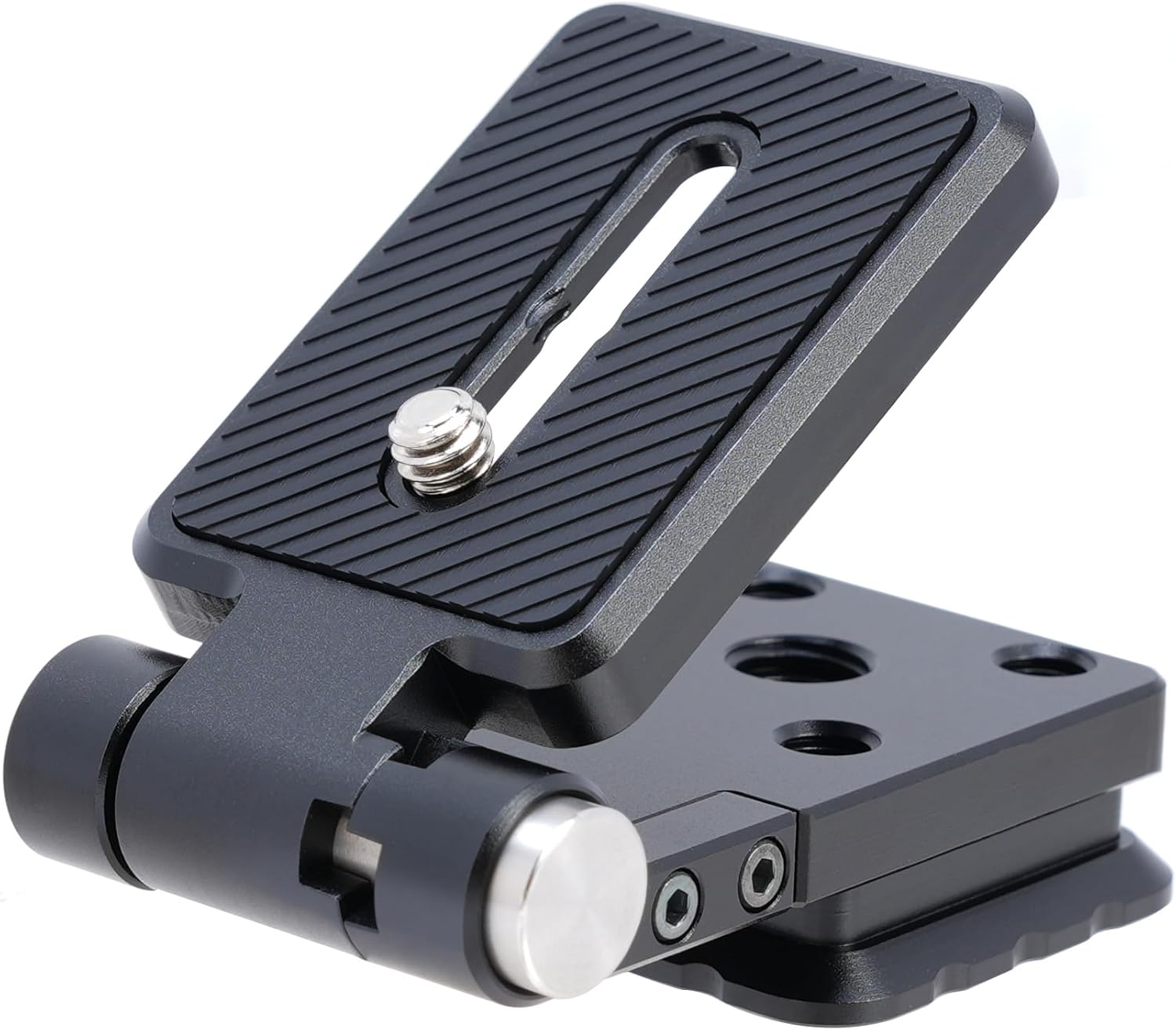 FOTGA Foldable L-Shaped Quick Release Plate, Universal Vertical/Horizontal Recording Camera L Bracket, 90&deg; Adjustable Aluminium Tripod Plate with Arca & 1/4" 3/8" Thread (110G, 3Kg Load Capacity)