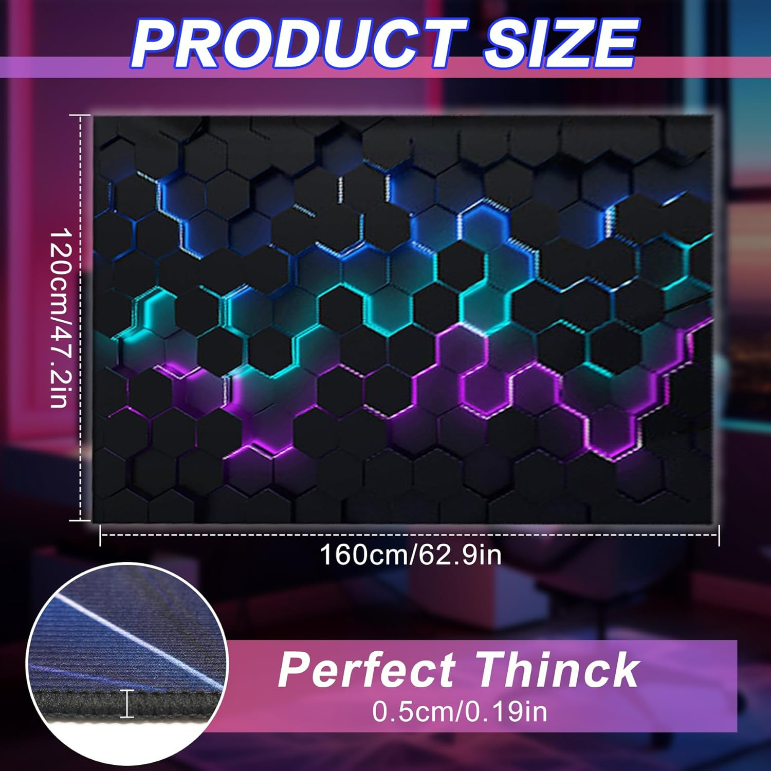 Game Area Rug for Boy Room, Non-Slip Gaming Geometric Play Mat for Playroom Bedroom, 3D Colorful Gamer Activity Centerpiece Area Rugs Floor Mat Carpet Decorative (Color 3, 120X160Cm) image number 5