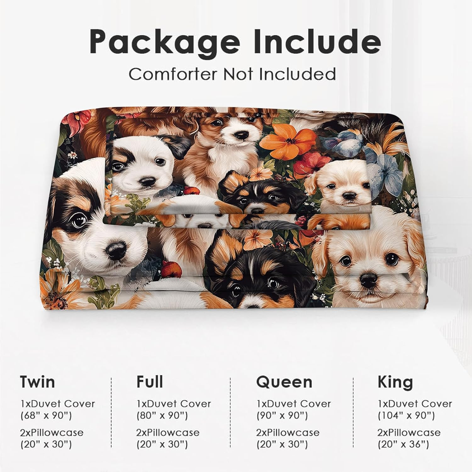 Wosabee Dog Bedding Set Dog Flower Comforter Set Cover Full Size Labrador Retriever Duvet Cover with 2 Pillow Cases for Kids and Adults Soft Quilt Cover for Bedroom Bed Decoration image number 4