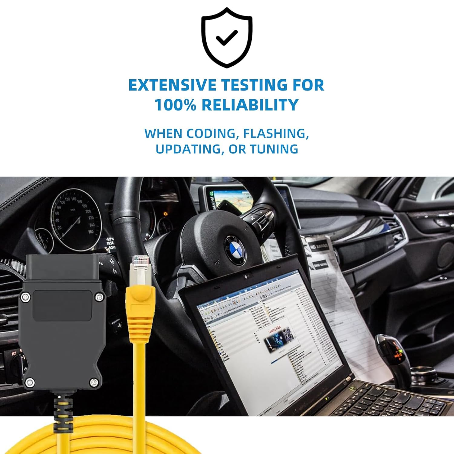 Hzqzaoan ENET OBD2 Adapter, ENET Cable Interface Cable OBD2 - RJ45 Ethernet Connector Tools for BMW F-Series Coding & Diagnostics, for E-Sys Programming (2M / 78.7Inchs) image number 4