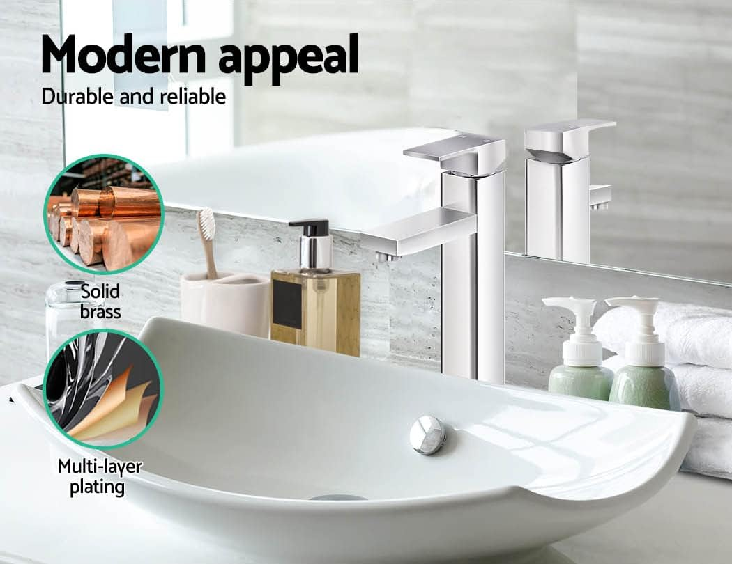 Cefito Basin Mixer Tap, 6L/Min Bathroom Taps Filter Swivel Brass Faucet Kitchen Sink Water Faucets Spray Head Bath Fixtures Home Laundry Vanity Improvement, Hot and Cold Switch Silver image number 4