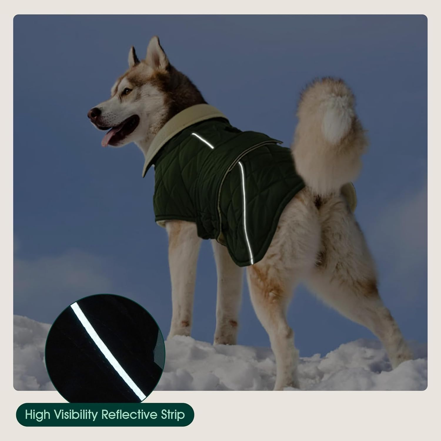 Kuoser Dog Coat, Extra Warm Dog Jacket Windproof Dog Cold Weather Coats for Medium Dogs, Fleece Lining Turtleneck Dog Snowsuit Reflective Adjustable Dog Winter Clothes, Green M image number 6