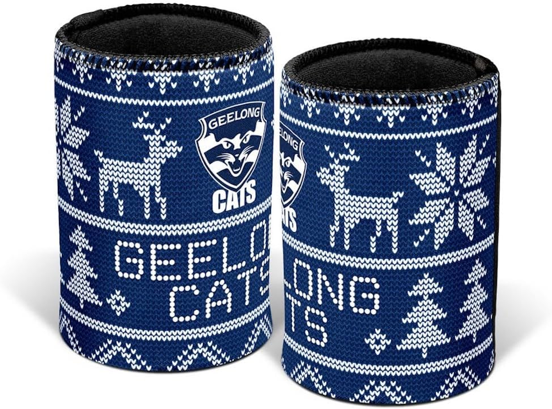 AFL Christmas Stubby Cooler - Geelong Cats - Rubber Base - XMAS image number 1
