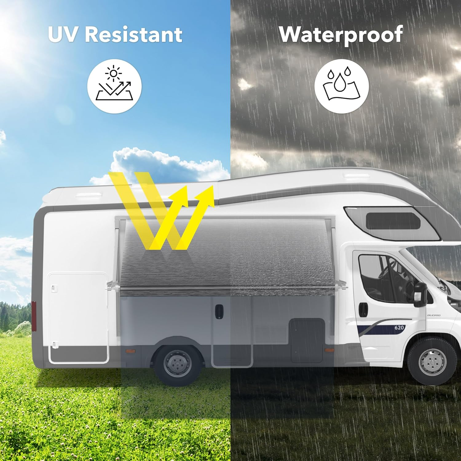 HBN RV Awning Fabric Replacement, 12'2" Fabric Length for 13' Awning, Heavy-Duty Vinyl, Weather Resistant, Universal Outdoor Canopy for RV, Trailer, and Motorhome Awnings - Gray Fade image number 6