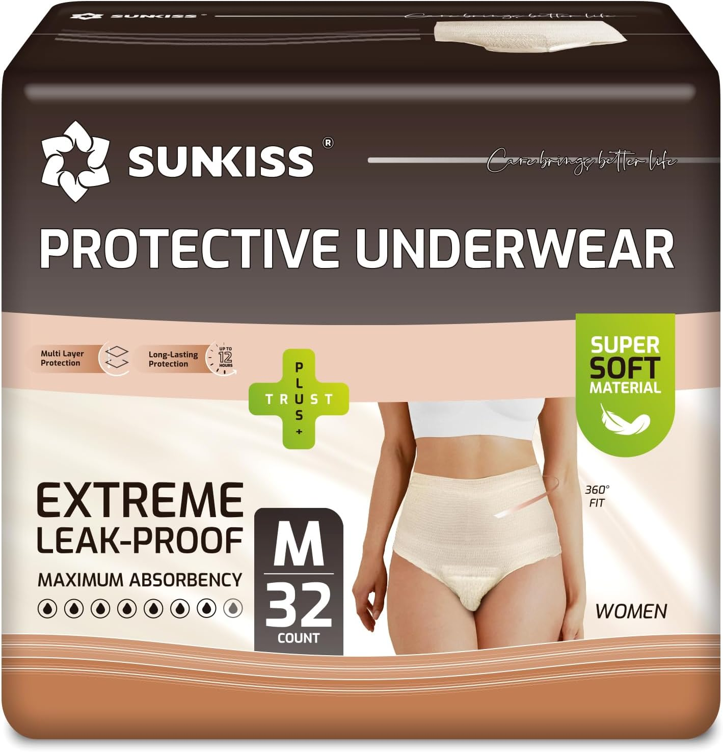 SUNKISS Women Incontinence Underwear, Daytime Disposable Postpartum Adult Panties, Protective Pull Ups with Maximum Absorbency, Medium, Beige, 32 Count image number 1