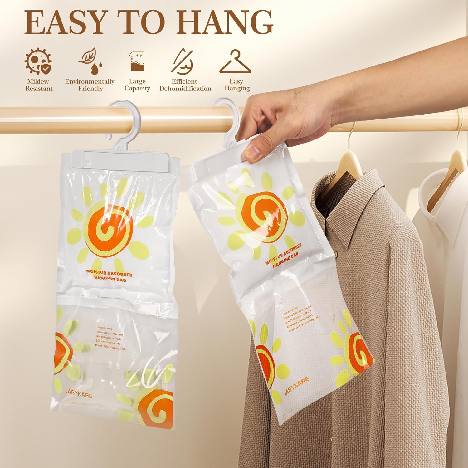 Moisture Absorber Packets 12 Pack, Unscented Humidity Packs, Hanging Closet Dehumidifier Bags, Desiccant in Wardrobes, Bedrooms, Bathrooms (230G/Pack)