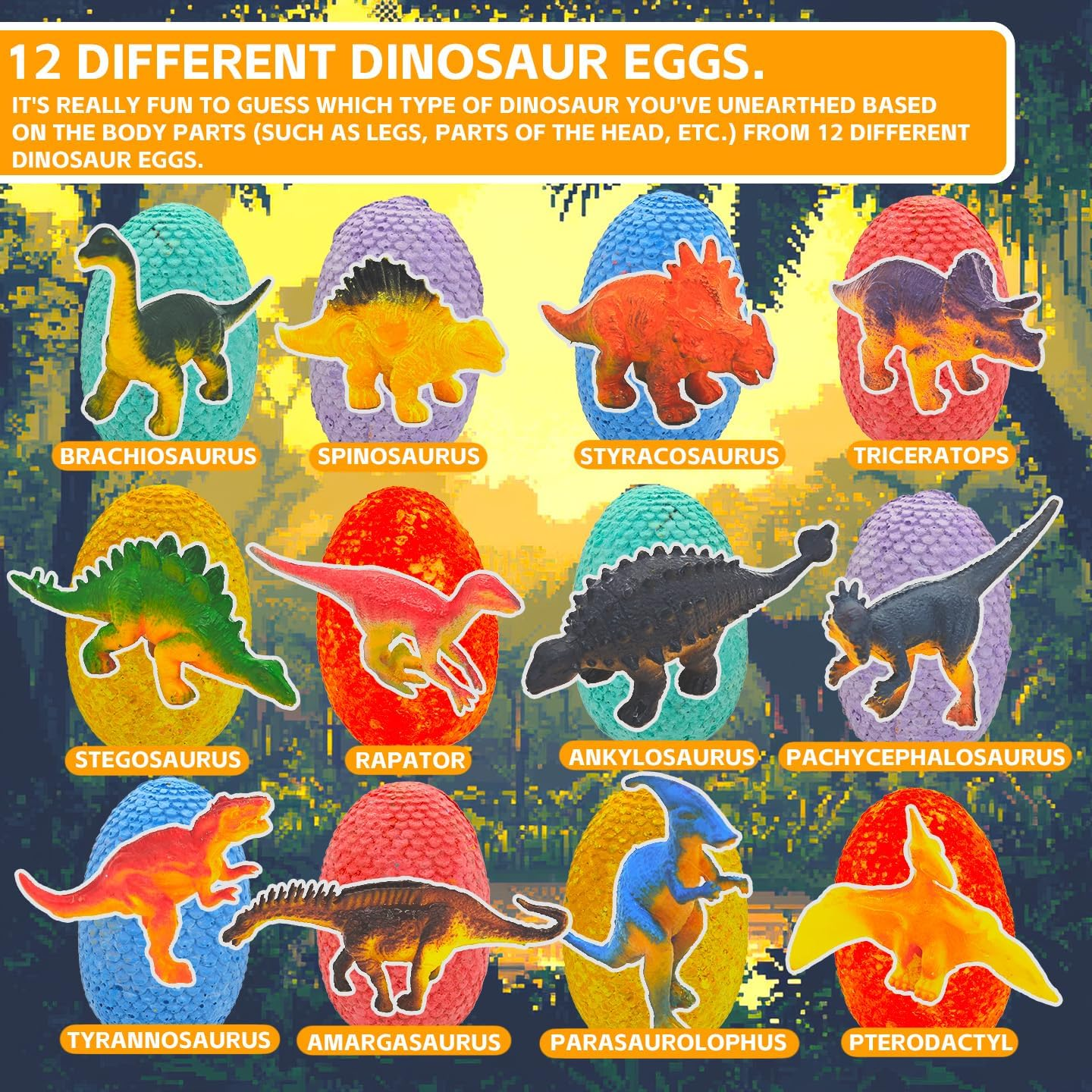 Dinosaur Egg Dig Kit &ndash; 12 Colourful Dino Eggs with Digging Tools & Learning Cards, STEM Science Toy for Kids, Fun Excavation & Fossil Discovery Set
