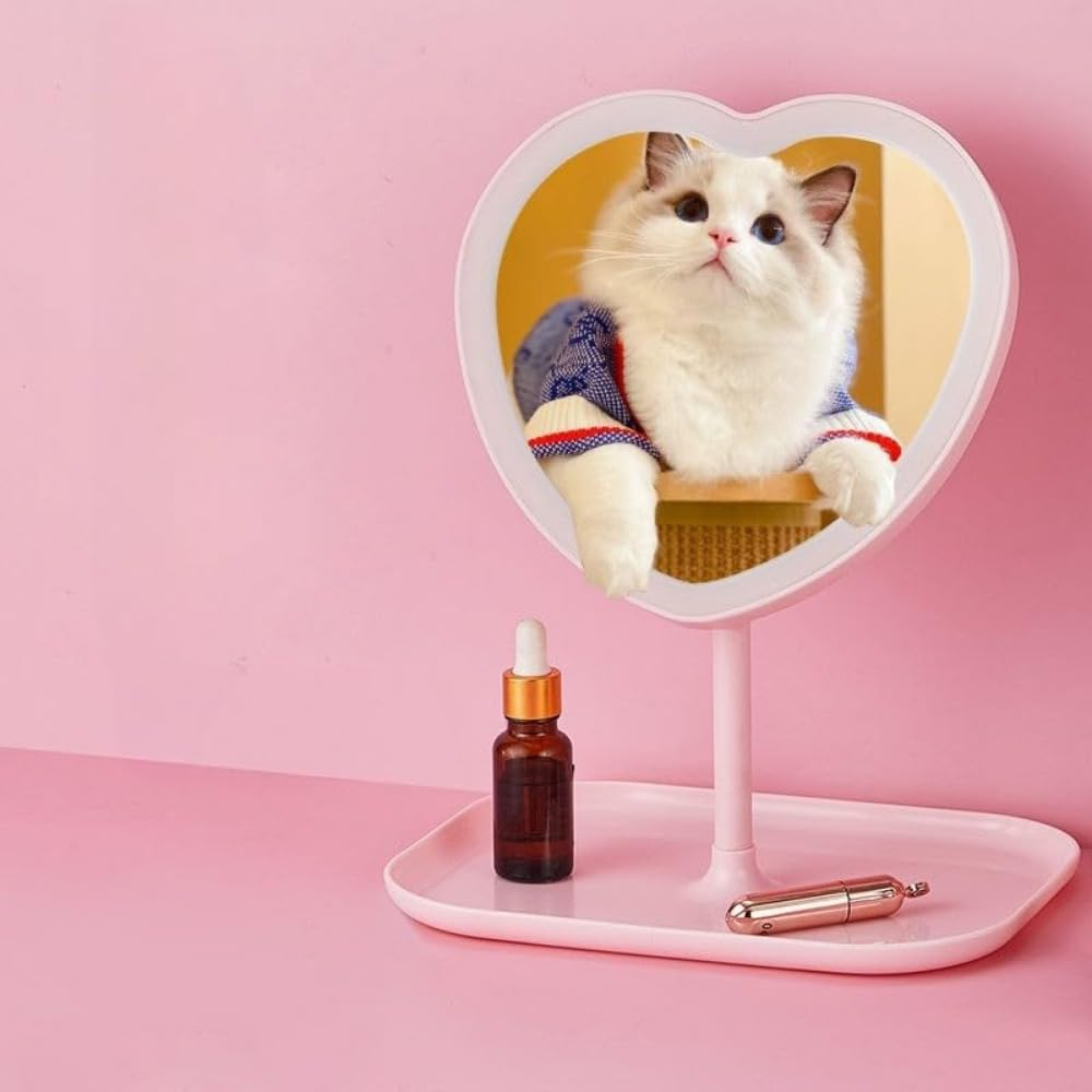 Taolivingmart Vanity Mirror, Heart-Shaped Makeup Mirror with Three-Level Dimming and LED Lights for Girls and Students (Pink) image number 5