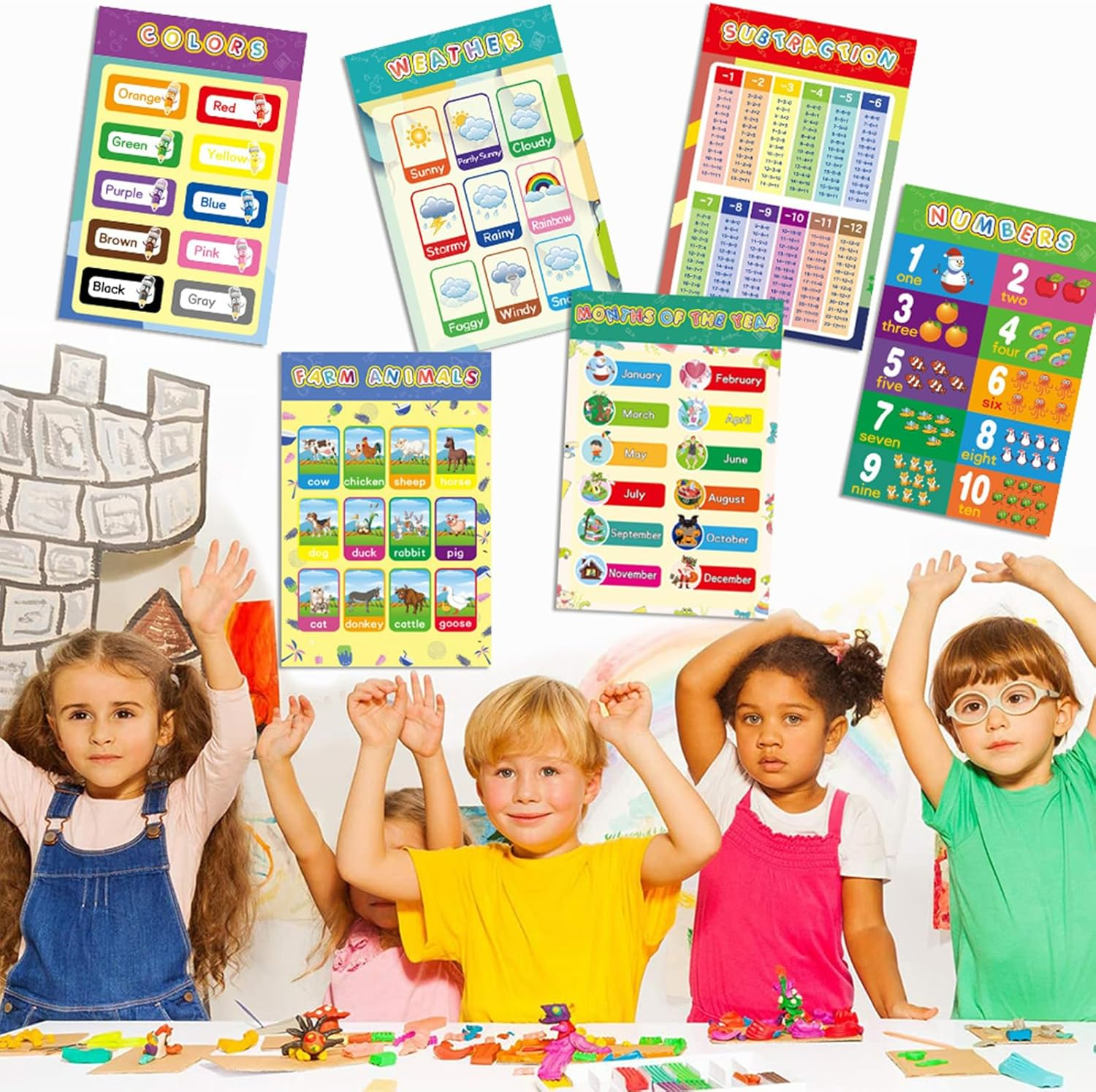 Children'S Educational Posters 16 Pcs- Preschool Learning Posters for 1-3 Year Olds, Kindergarten Homeschool Supplies, Toddler Alphabet, Classroom, Teacher image number 1