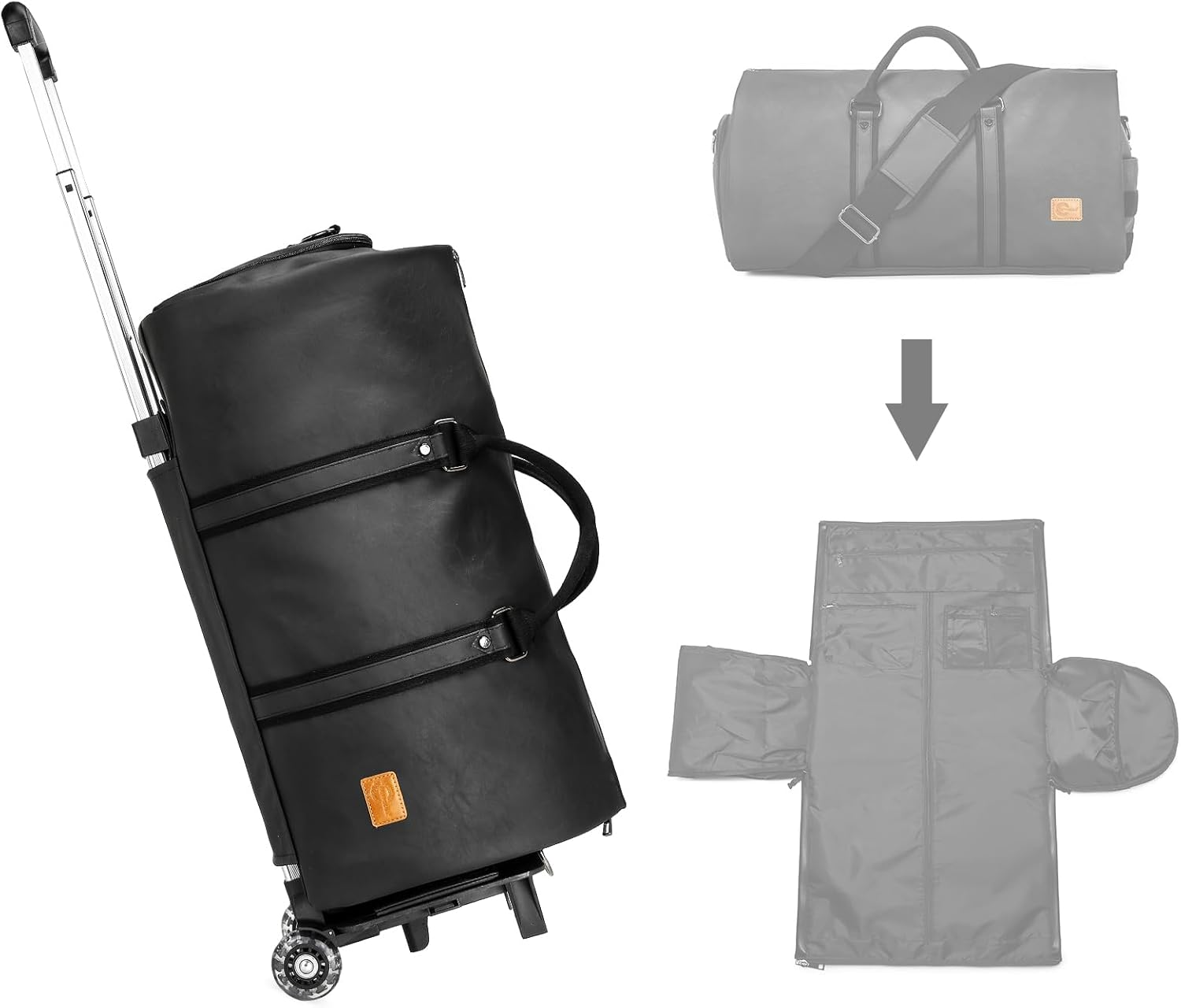 Seyfocnia Rolling Garment Bag,Wheeled Garment Bag for Travel with Wheels Overnight Bags with Wheels Carry on Garment Bag with Shoe Compartment Suitcase Convertible Garment Duffle Bag, Black, Classic