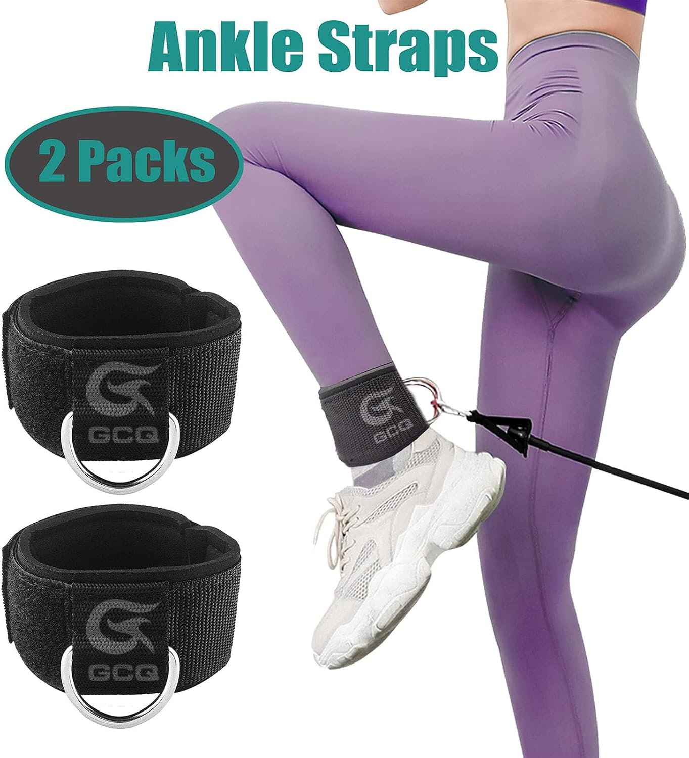 2 Packs Fitness Ankle Straps Ankle Workout Strap Exercise Adjustable Neoprene Padded D Ring Exercises Belt Band for Gym Machines Cable Machines Leg Extensions, Abs and Glute Exercises image number 6