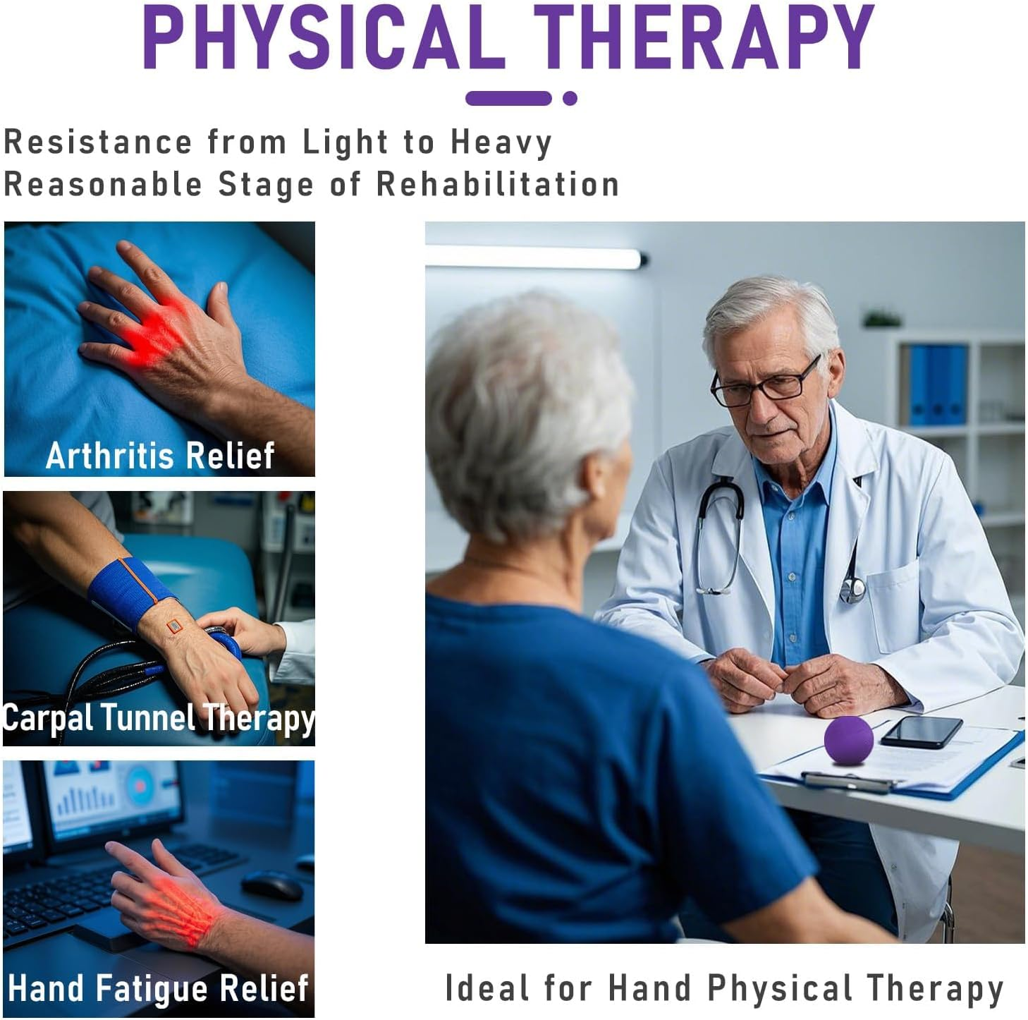 3 Pack Stress Balls for Adults, Squeeze Balls for Hand Therapy, Hand Strengthening Devices with Different Resistance Levels for Finger Forearm Wrist Exercise Relaxation and Pain Relief image number 4