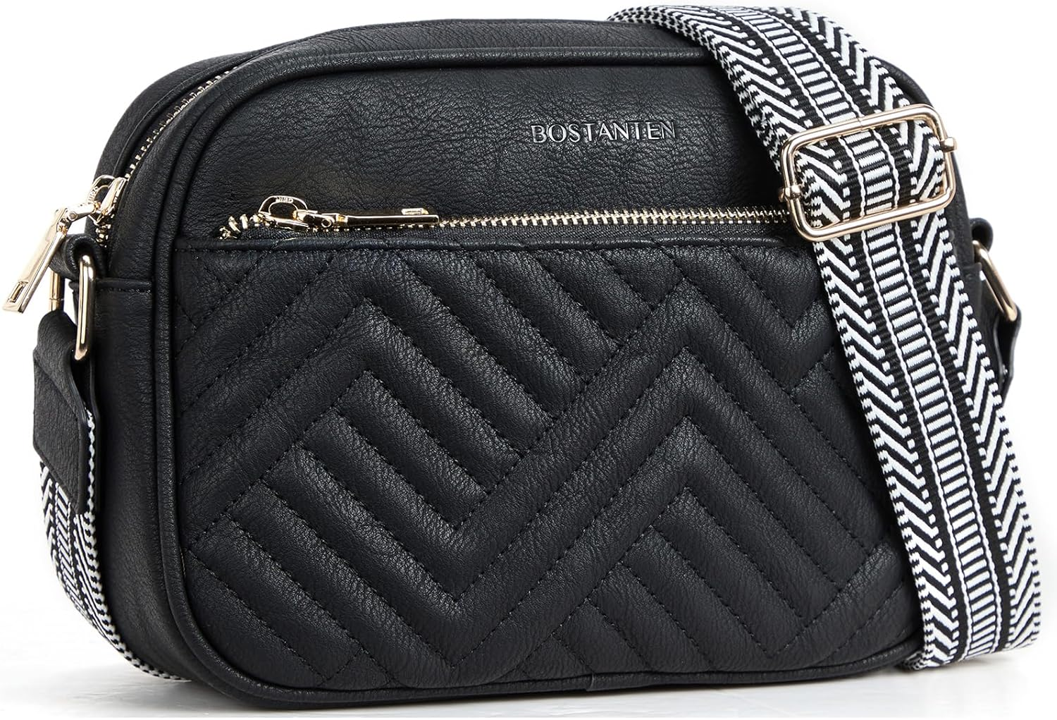 BOSTANTEN Quilted Crossbody Bags for Women Vegan Leather Purses Small Shoulder Handbags with Wide Strap