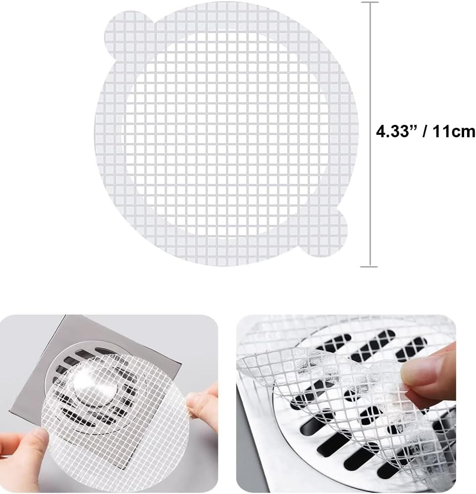 Disposable Drain Hair Catcher 50 Pack, Shower Drain Cover Hair Catcher Mesh Sticker, White, Plastic, Matte, Modern, Glass Fiber Construction image number 4