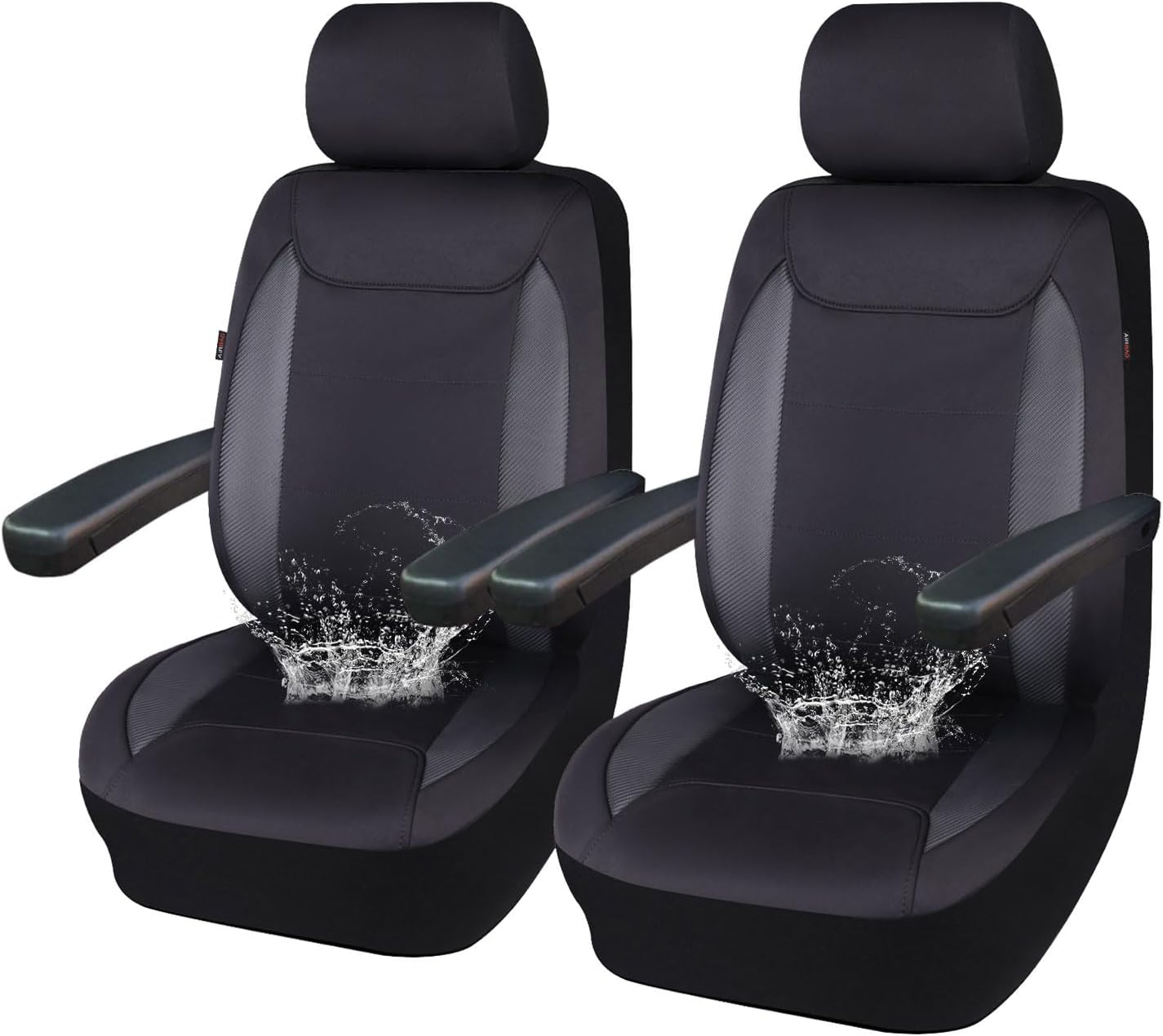 Flying Banner Aquashield Front Car Seat Covers Set Waterproof Water Resistant Arm Rest Shoulder Seatbelt Compatible Truck Protectors Universal Non Slip (Black Neoprene, Front Pair)