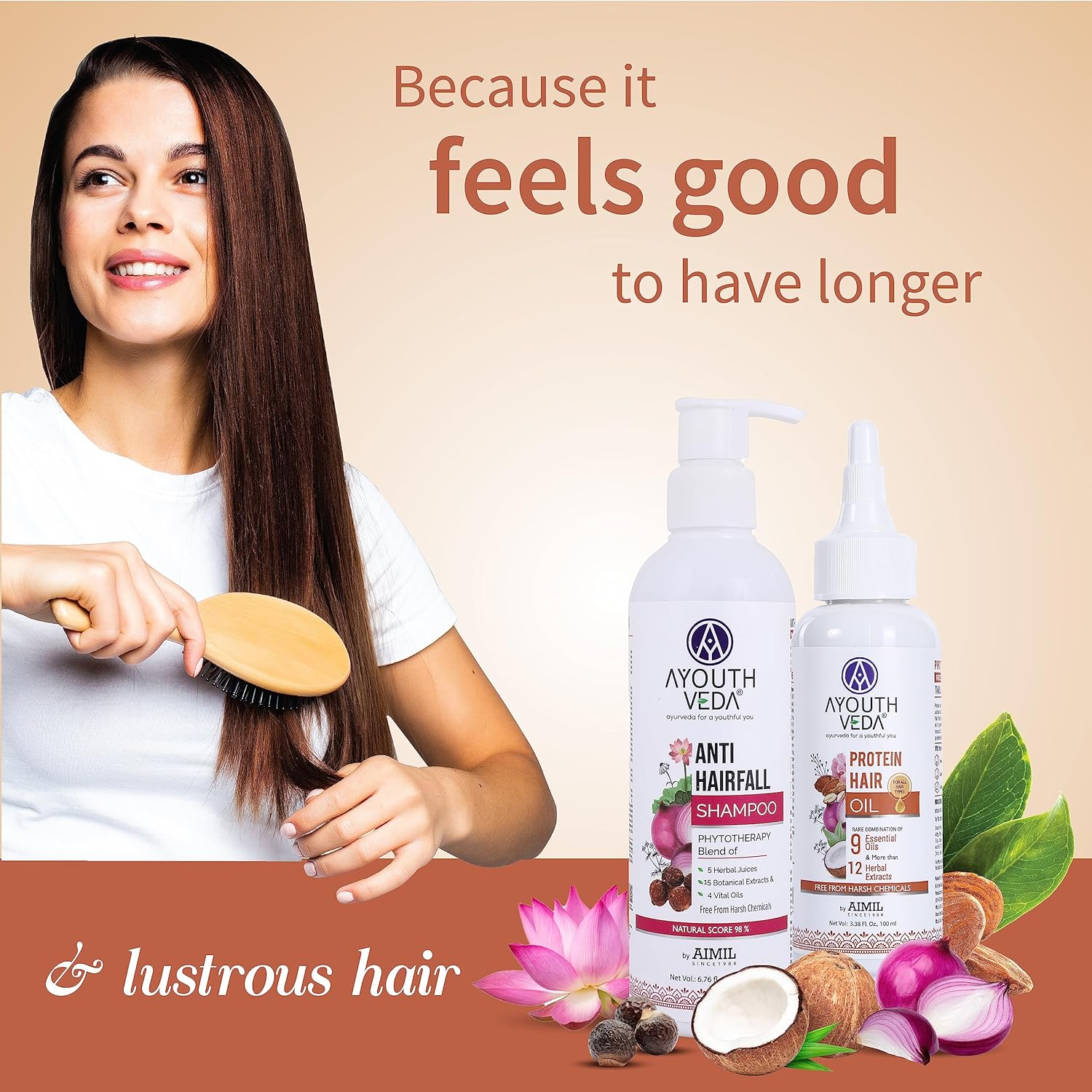 Ayouthveda Anti-Hairfall Shampoo & Protein Hair Oil Combo Pack for Healthy Hair Growth & Deep Nourishment | Fights Dandruff Control Hair Breakage & Hair Fall | Blend of Essential Oil & Herbal Extracts