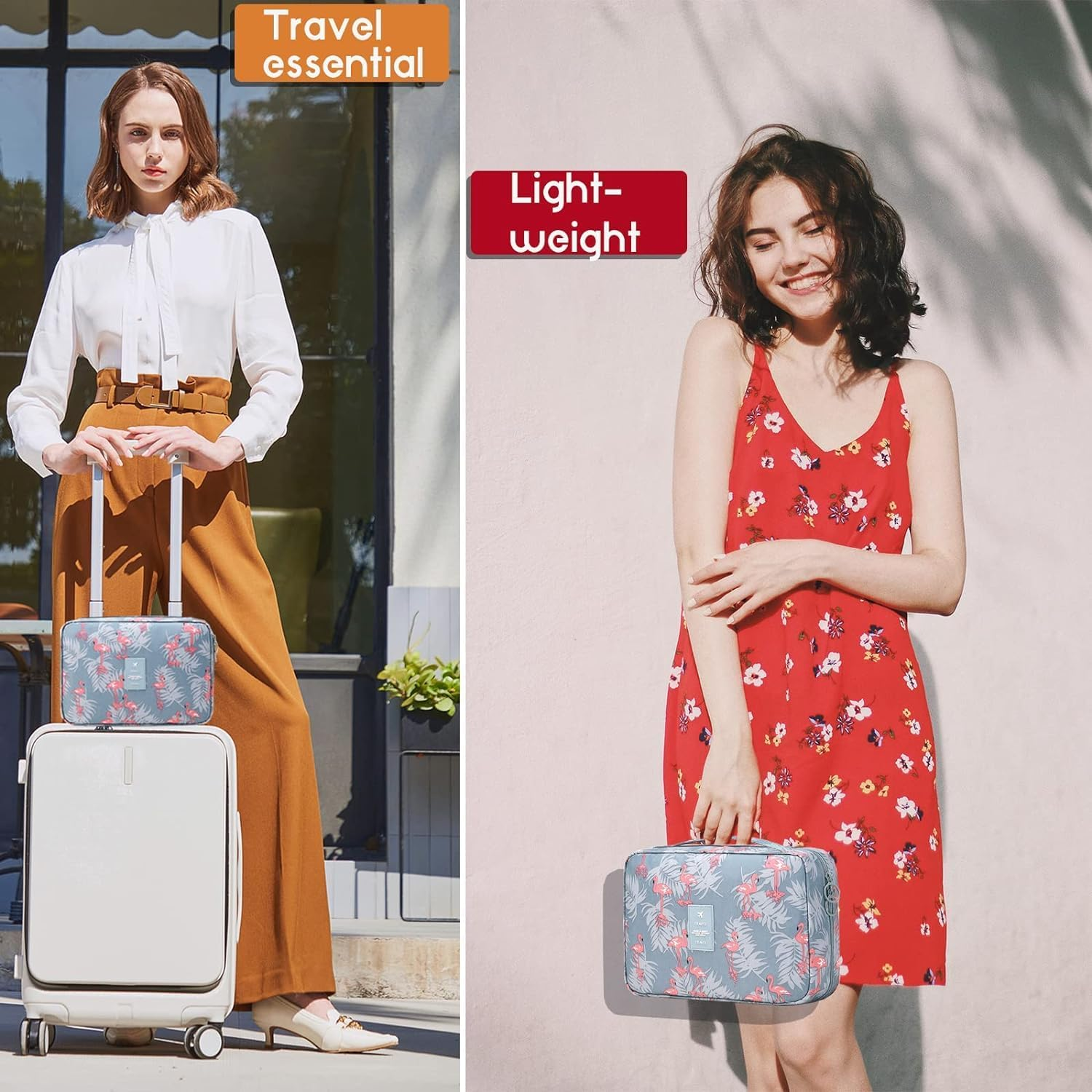 Niwlix Toiletry Bag for Women, Travel Kit and Accessories Organizer, Travel Essentials, Grey Flamingo, Travel Accessories - Black Flamingo image number 7