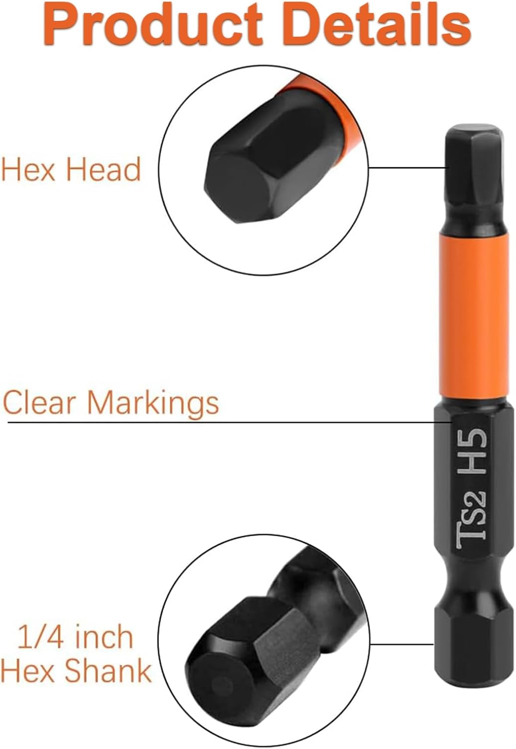 Rhoyee 7-Piece Magnetic Allen Wrench Drill Bit Set, 1/4&rdquo; Hex Shank, 2&rdquo; (50Mm) Long S2 Steel Impact Hex Screwdriver Bits, Metric & SAE Sizes, Durable Power Tool Set for Automotive, DIY & Home Repairs image number 6