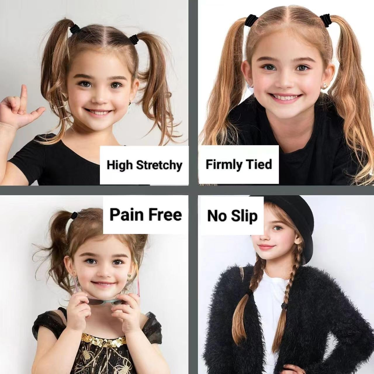 TOOGABBIE 150 Pcs Black Hair Elastic Ties,High Elasticity Hair Bands for Thick and Curly Hair No Metal Hair Ties Pack for Women Girls and Men(4Mm) image number 5