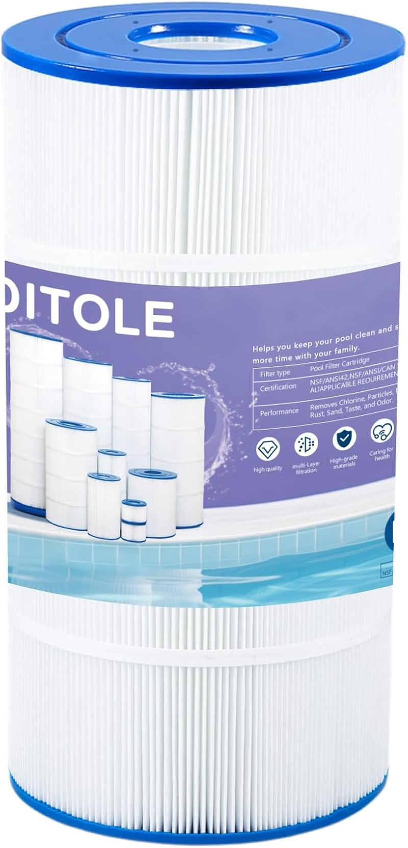Ditole Pool Filter Cartridge Replaces Hayward C900, CX900RE, PA90, Ultral-B6, Unicel C-8409, Filbur FC-1292, PXC95, Clearwater II Proclean 100, Aladdin 19002, 25230-0095S, 90 Sq (1 Pack) image number 5