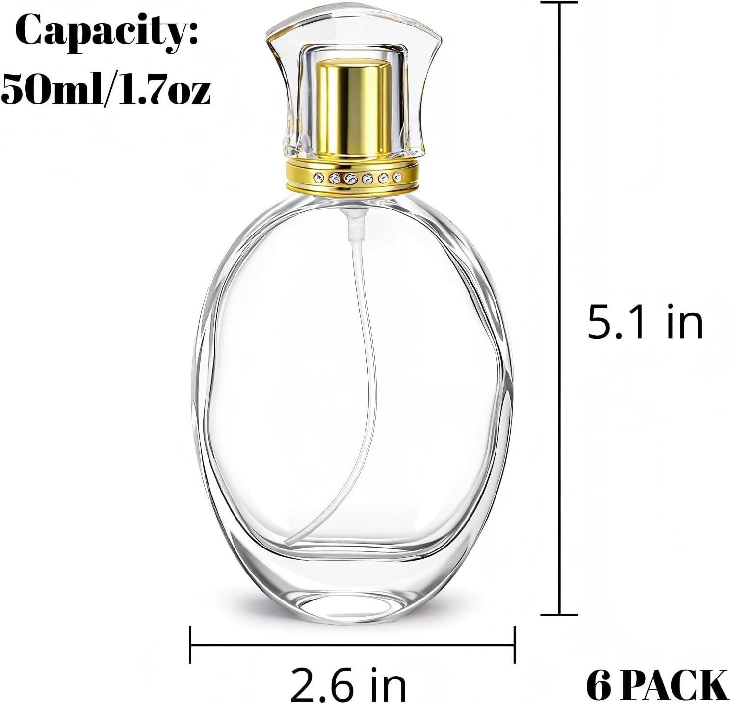 6 Pack Refillable Spray Perfume Bottle, 50Ml/1.7 OZ Empty Glass Perfume Atomizer Bottle, Travel Size Refill Bottle for Perfume, Refreshing, Breathing Spray