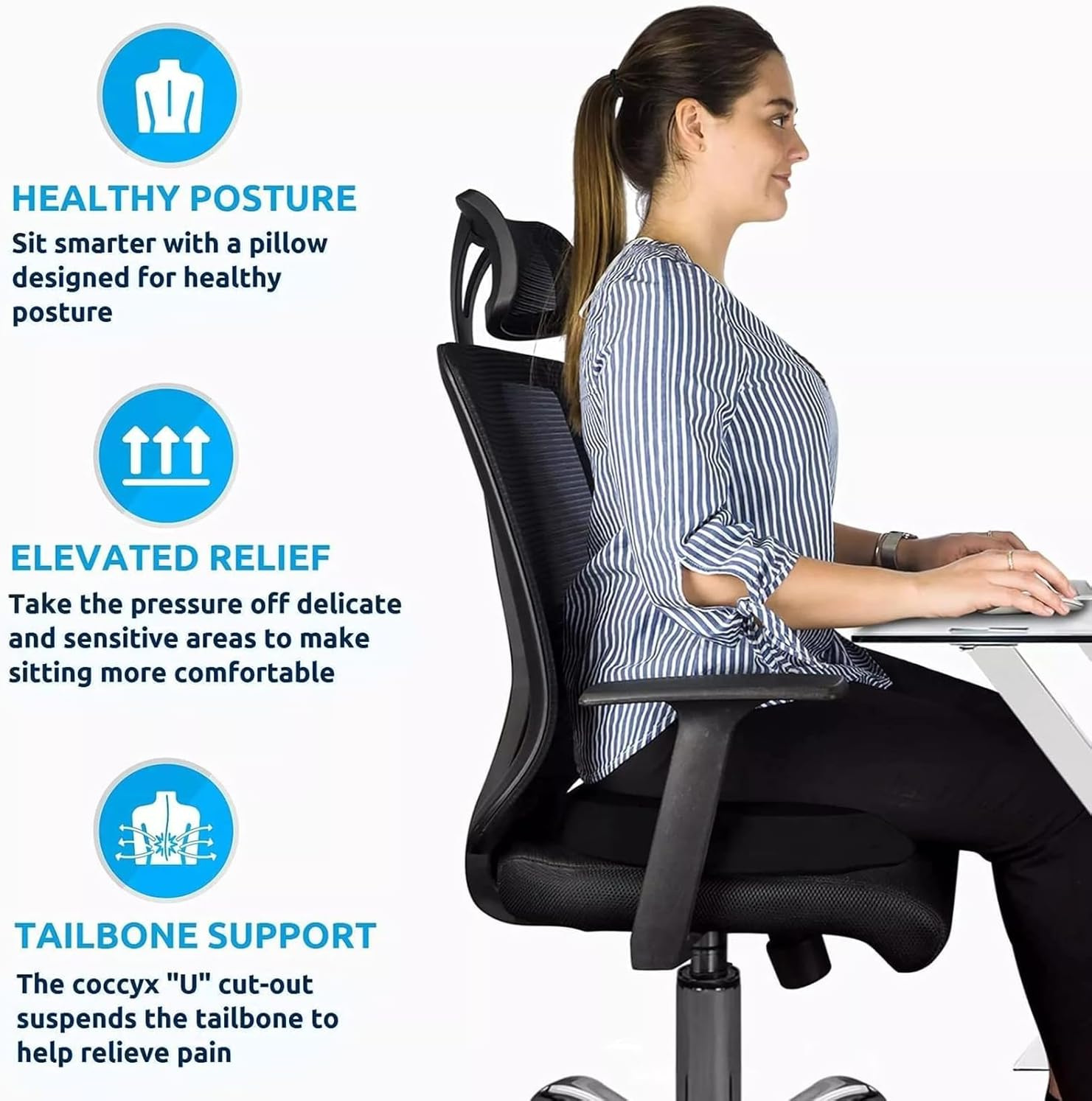 Cushzone Donut Pillow for Tailbone Pain Relief and Hemorrhoids, Memory Foam Donut Cushion for Sciatica Nerve, Seat Cushion Butt Pillow for Men Women at Home Office Chair Car Long Sitting Comfort image number 5