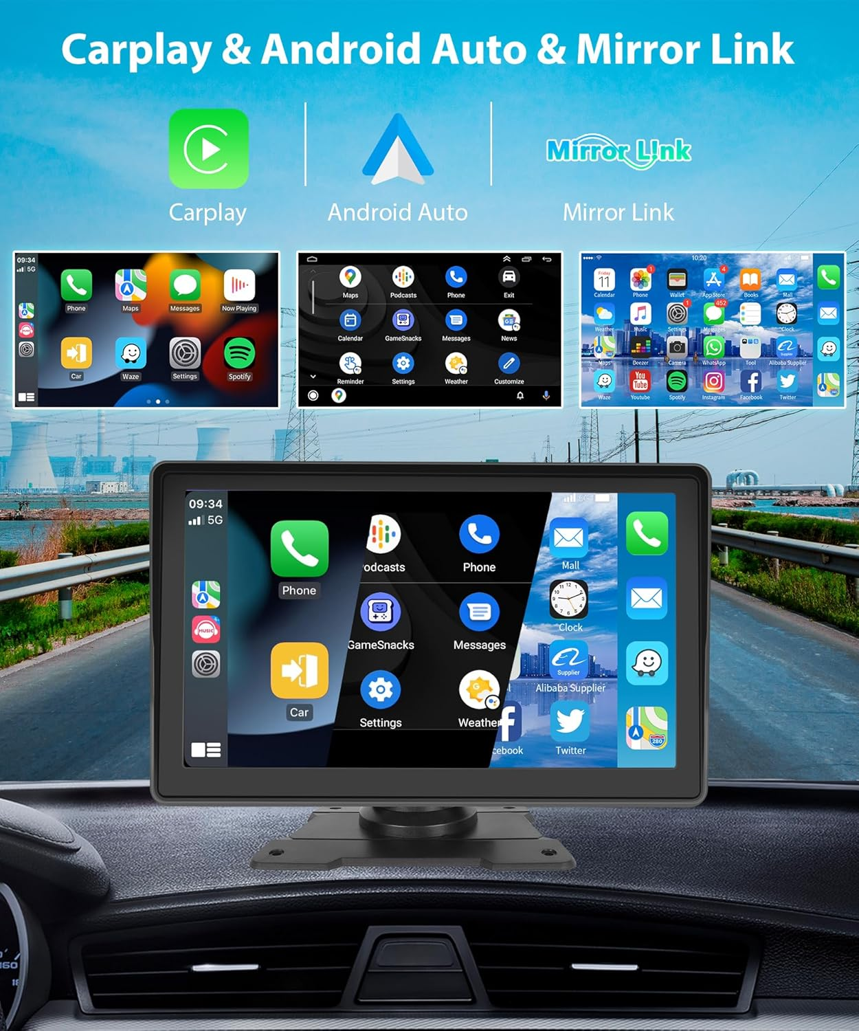 Wireless Carplay Screen Android Auto Portable Car Stereo Screen 7'' Touch Screen Portable Car Radio Wireless FM Transmitter GPS Navigation,Mirror Link,Voice Control, Bluetooth