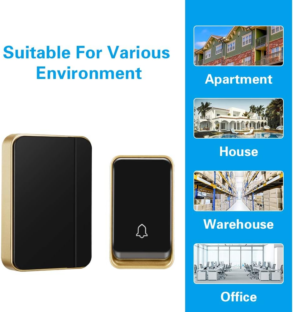 【No Battery Required】 Waterproof Wireless Doorbell, AURTEC Door Chime Kit with 2 Press Self-Powered Transmitter & 1 Plug-In Receivers, 51 Chimes and 4 Volume Levels, Black image number 3