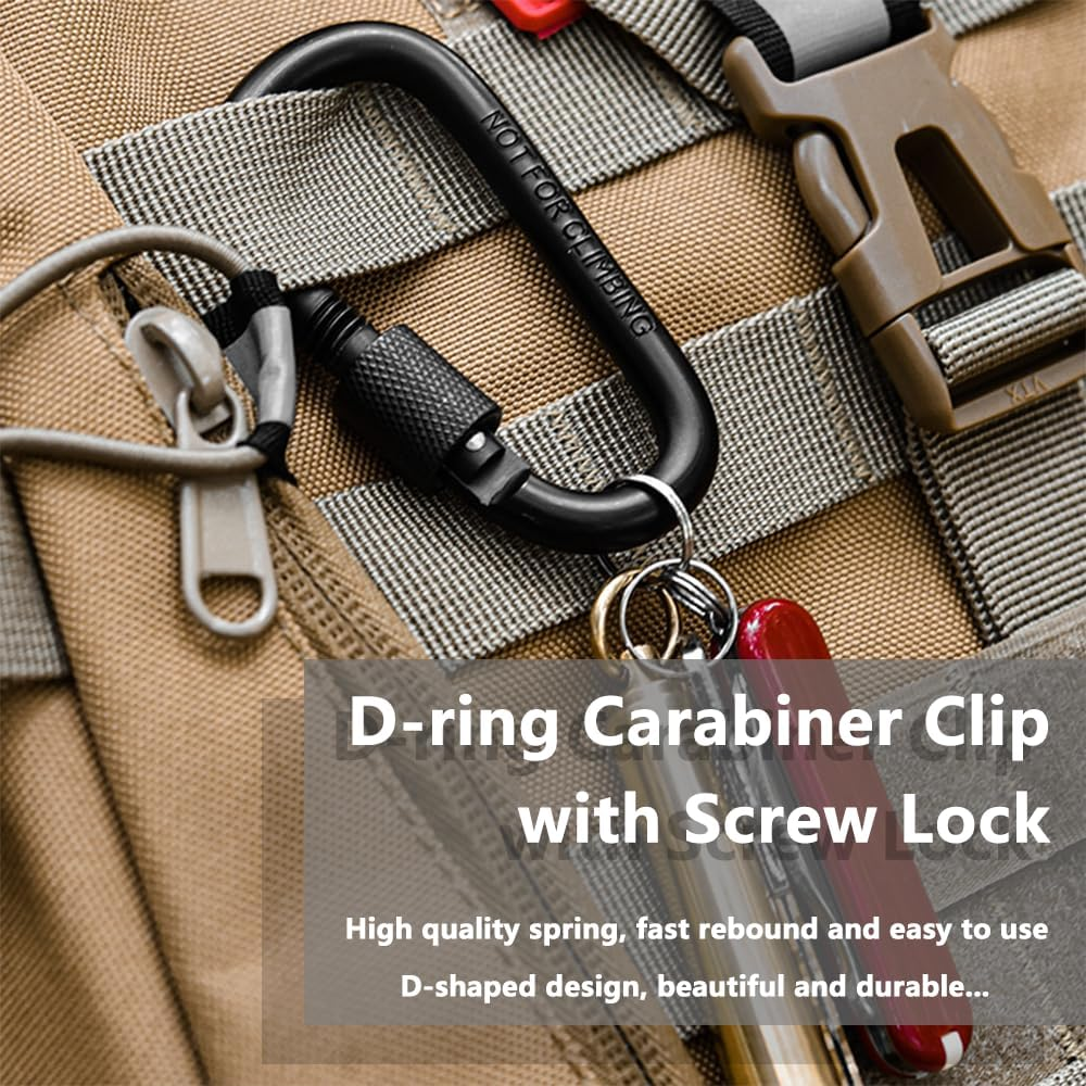 YOFASEN 4PCS Small Black Carabiner Clip - D-Ring Locking Carabiner Clip Heavy Duty with Screw Lock Aluminum Alloy Locking Key Chain Carabiner Clips Hook For, Backpack, Keyring, Hiking