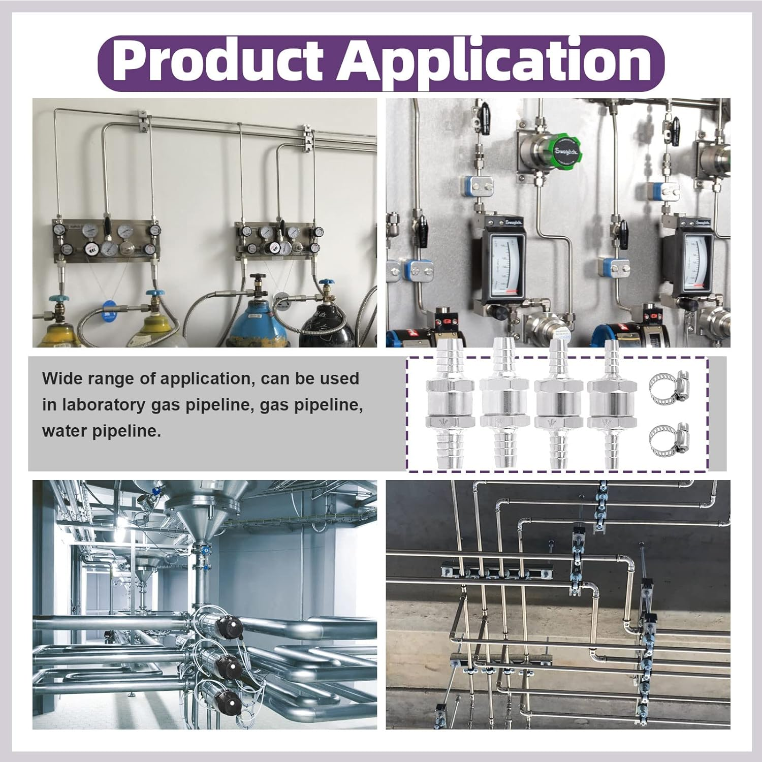 Swpeet 10Pcs 4 Sizes Fuel Non Return One Way Check Valve, 6Mm 8Mm 10Mm 12Mm Aluminum Alloy Fuel Oil Check Valve for One Way Petrol Diesel Gas with 6Pcs Universal Adjustable Hose Clamps image number 3