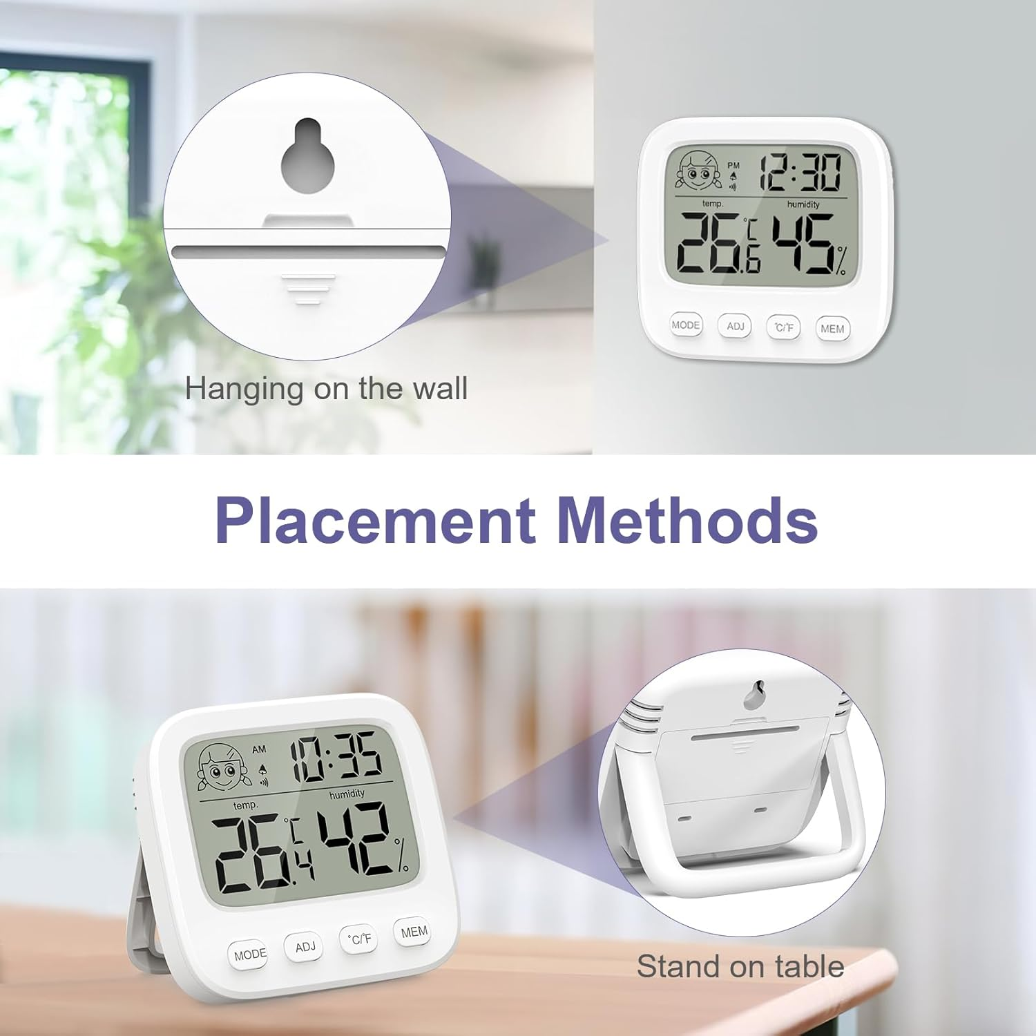 OQIMAX Digital Room Thermometer Hygrometer Indoor Temperature Humidity Monitor Gauge Temperature Humidity Monitor with Comfort Display,Clock,Alarm,12/24 H, ℃/℉,Date for House Office Bedroom image number 5