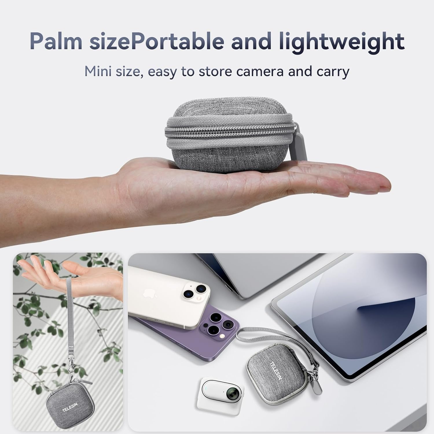 TELESIN Small Case Mini Case for Insta360 GO3 Go2 DJI Osmo Action 6 5Pro 4 3 Camera, Protective Carry Case Also Fit for GO PRO Hero 11 10 9 Black Lens Protector Accessories Portable Easy Carrying image number 5