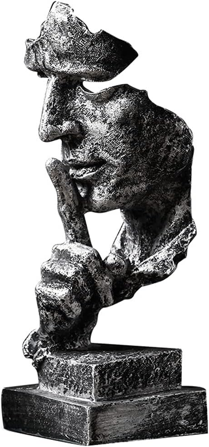 Silence Is Gold Thinker Statue - 13.5 Inches Modern Abstract Sculpture Art, Minimalist Desk Decor for Office & Home, Creative Study/Bedroom Modern Abstract Sculpture Art for Desk Decor