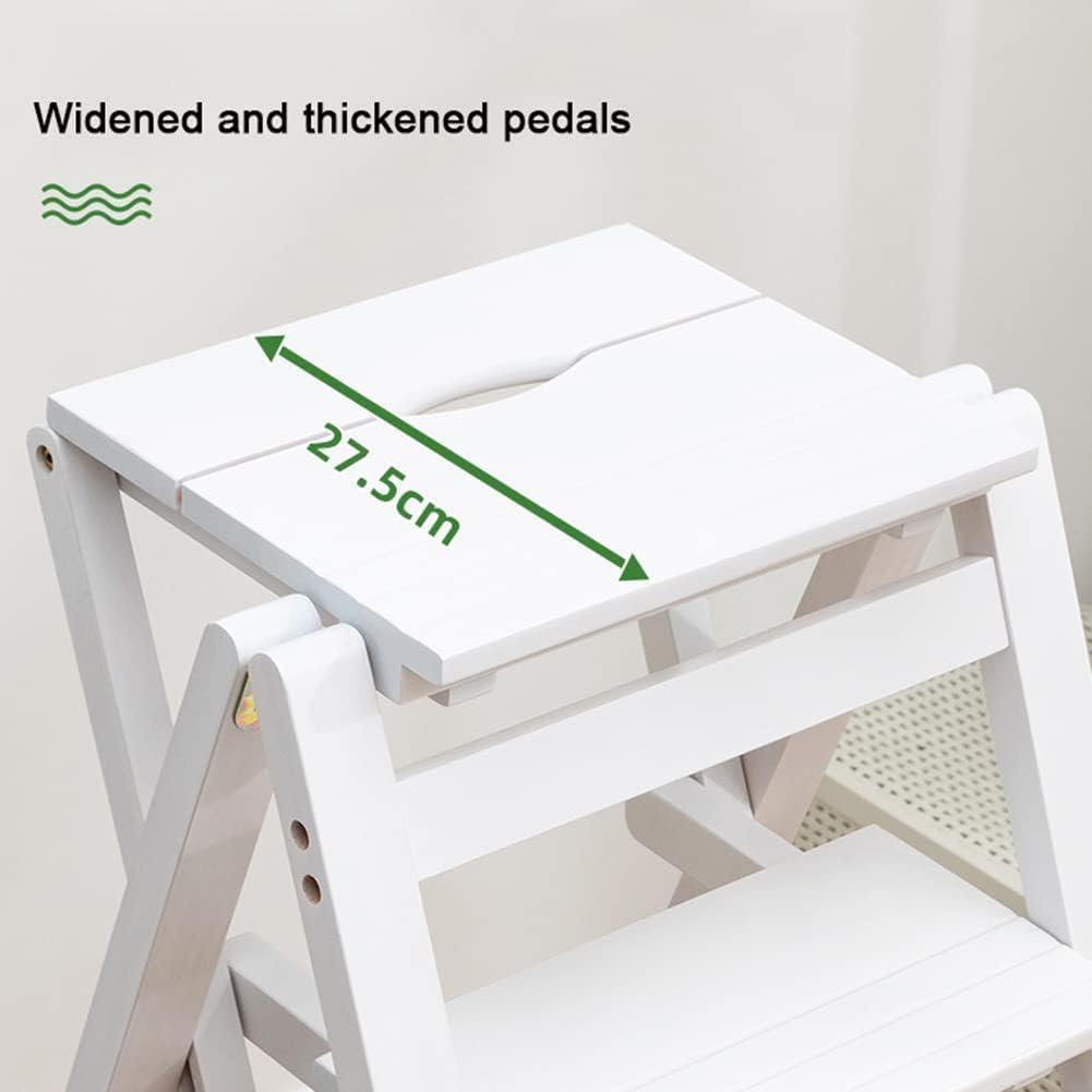 MOMOGEE Wooden Folding Step Stool Portable Library Ladder Chair 2 Tier Indoor Climbing Stool Wide Tread Non-Slip Step Chair Display Storage Shelf Plant Stand for Home Office (2-Tier) image number 3