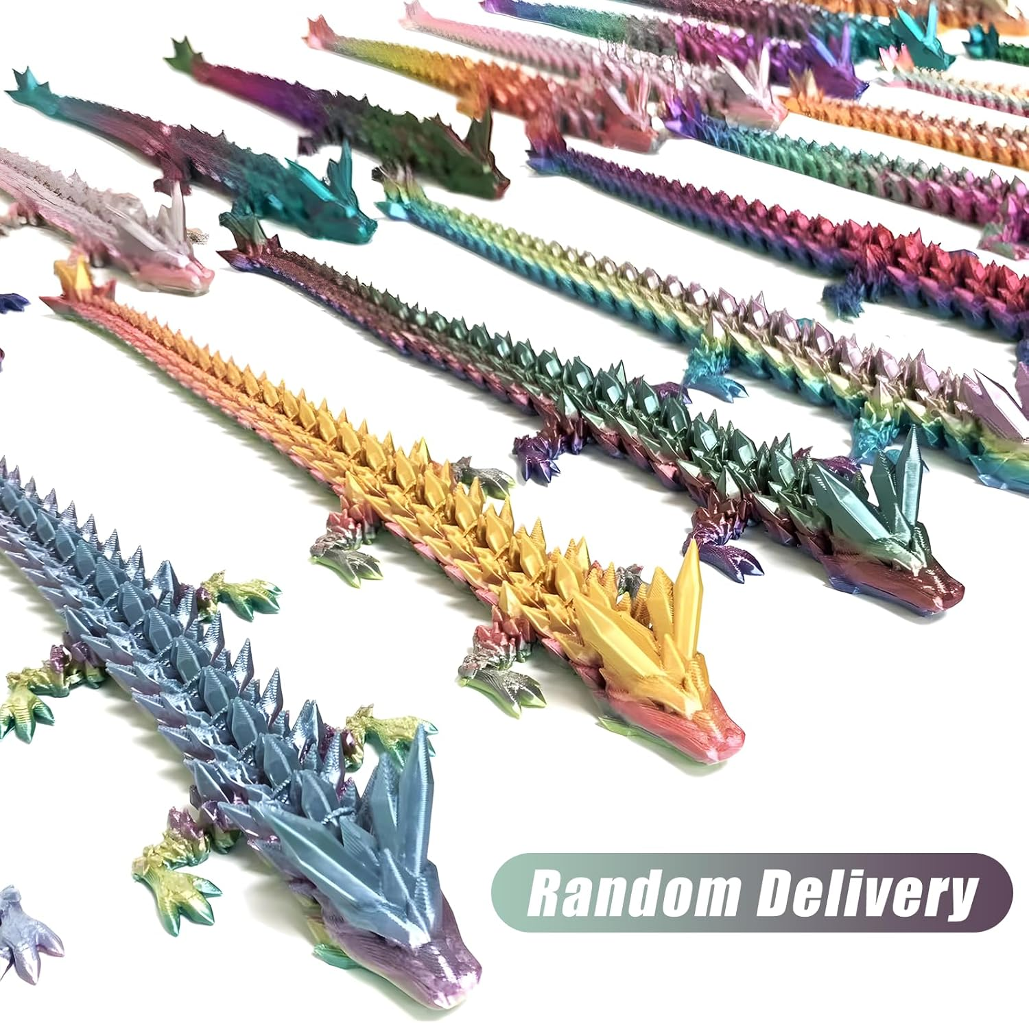 3D Printed Crystal Dragon Fidget Toy for Adults - Articulated Posable Surprise in Egg - Gifts for Home Office Desk Decor (Colorful) image number 5