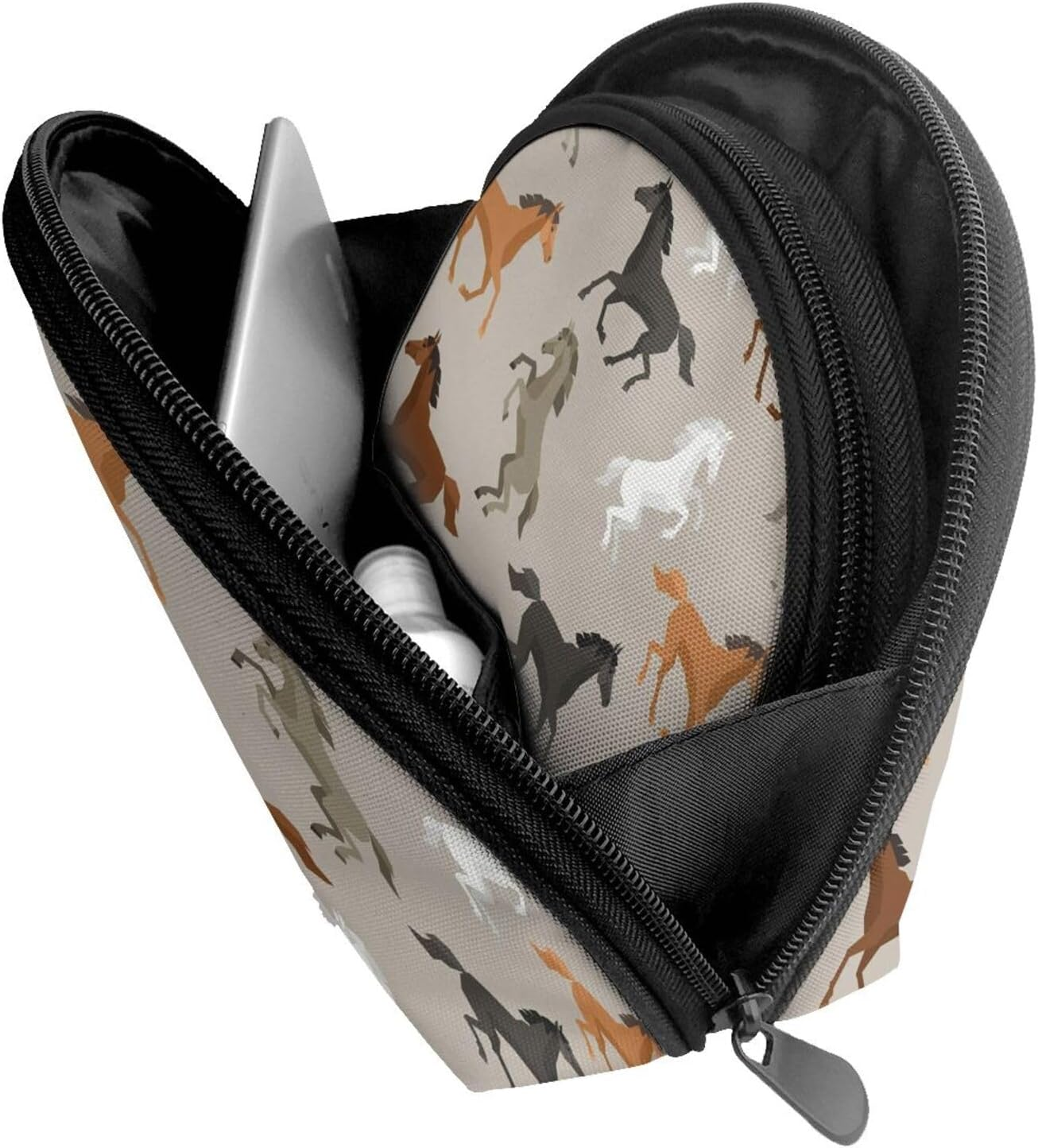 Cozimangoe Coin Pouch Makeup Bags Set, 2 Piece Shell Shape Cosmetic Bag with Pockets for Daily Travel Handbag Lipstick Keys Toiletry, Personalized Cute Horse image number 1