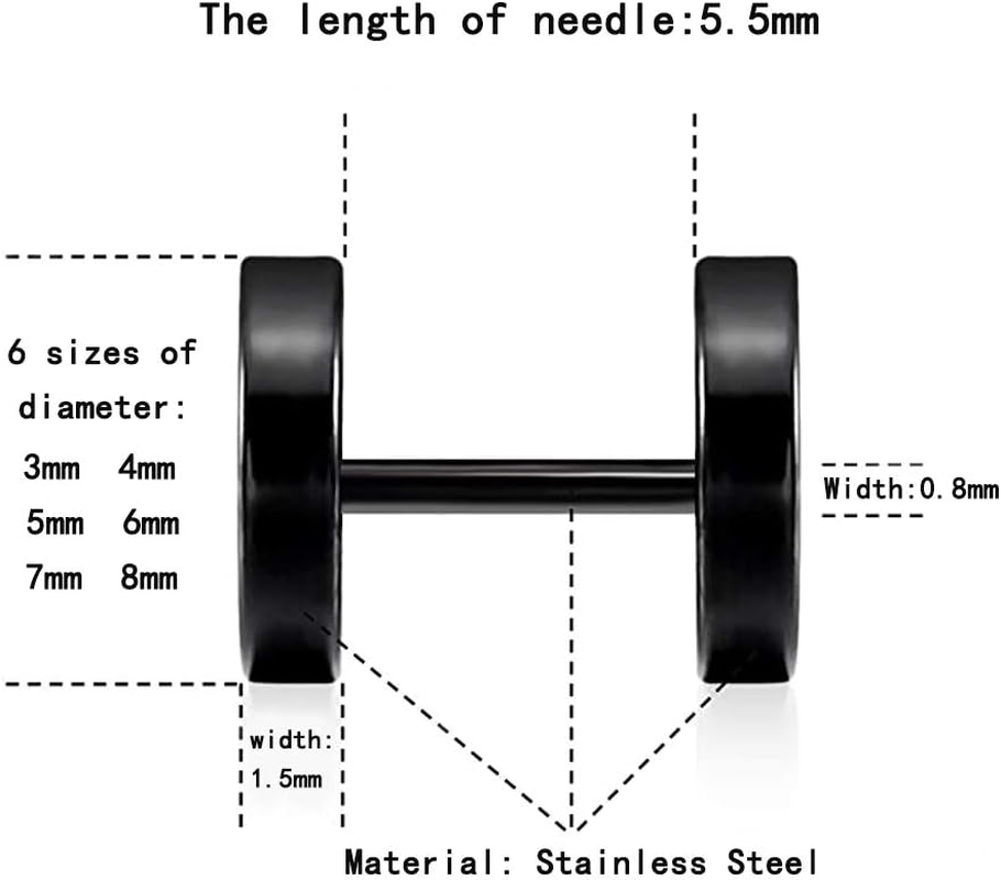 Stainless Steel Black Stud Earrings for Men Women, 3Mm-8Mm Available (6 Pairs a Set)