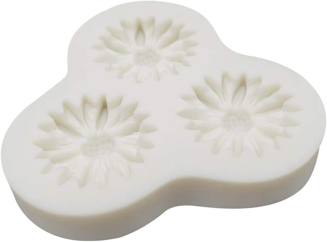 Premium Daisy Chrysanthemum Flower Silicone Fondant Molds for Chocolate Cookies Cupcake Cake Candy Moulds 3 Cavities Baby Shower, White image number 2